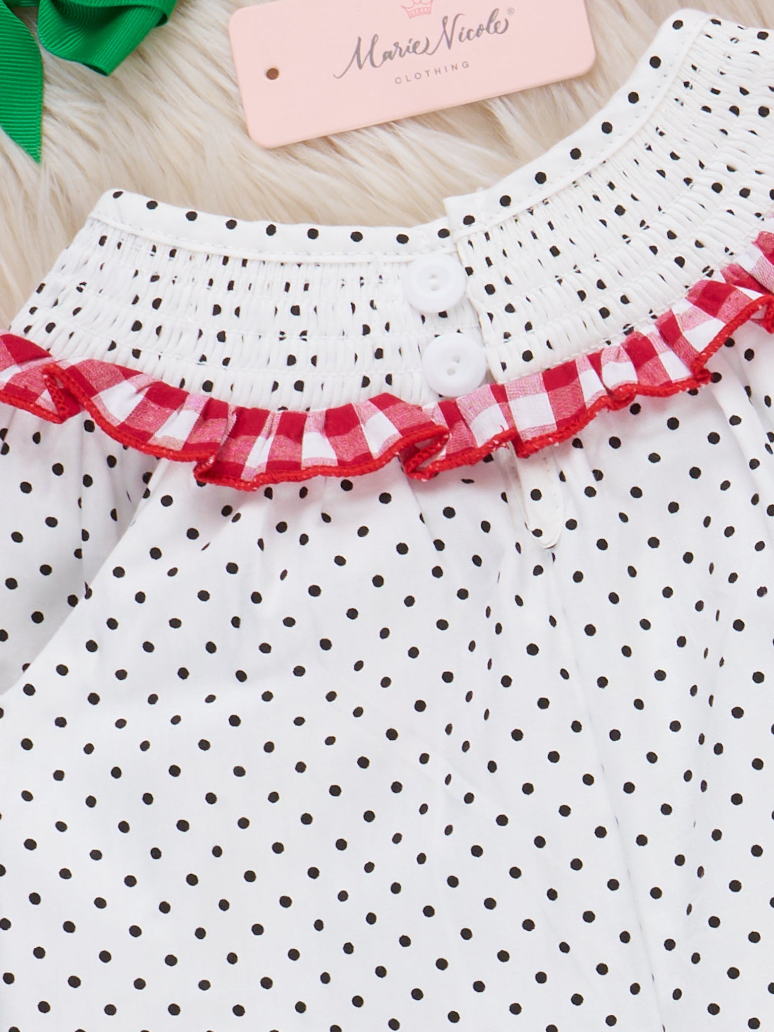 Polka Dots Santa Smocked Romper - Marie Nicole Clothing