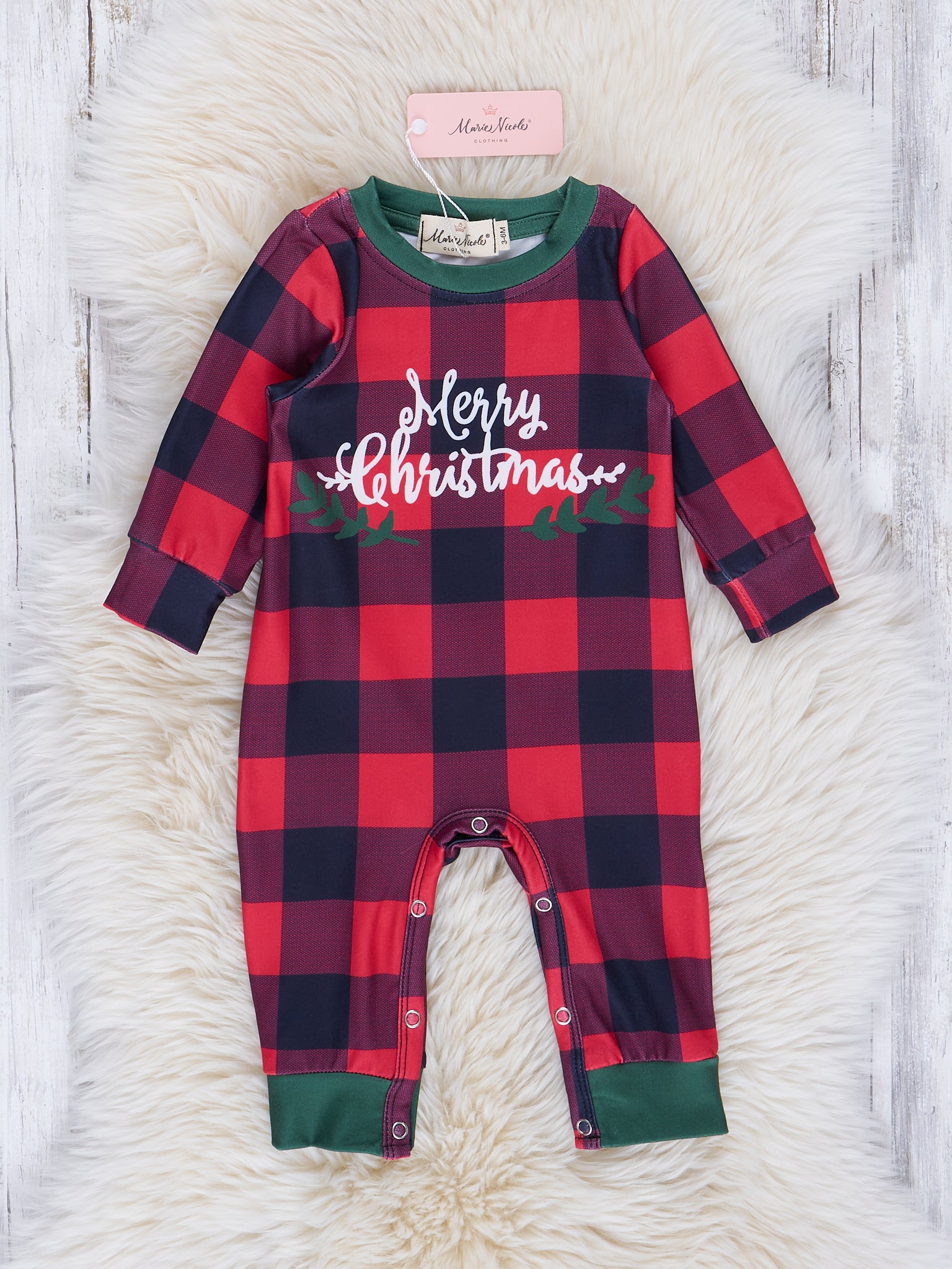 Plaid "Merry Christmas" Romper - Marie Nicole Clothing