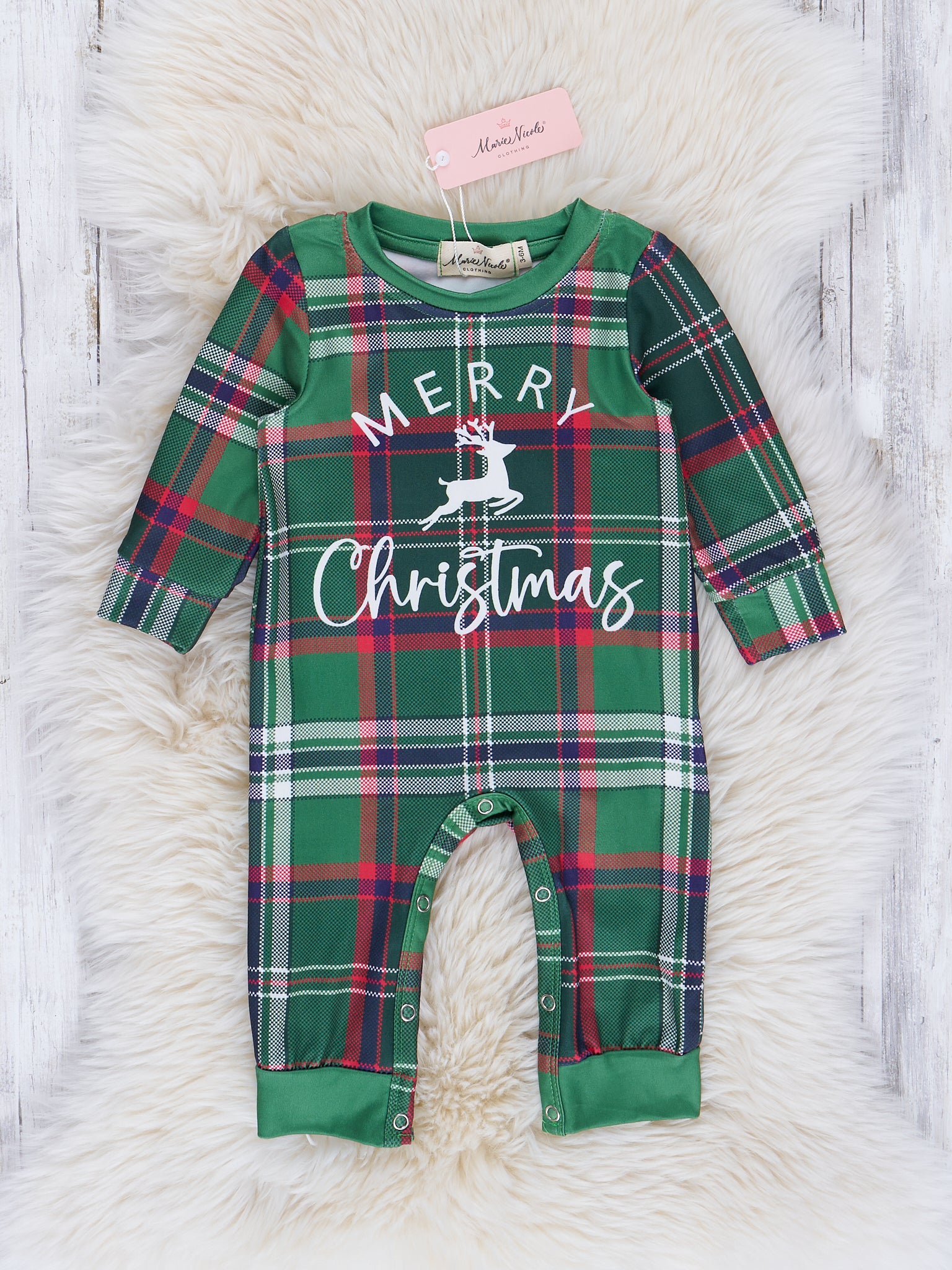 Plaid "Merry Christmas" Romper - Marie Nicole Clothing