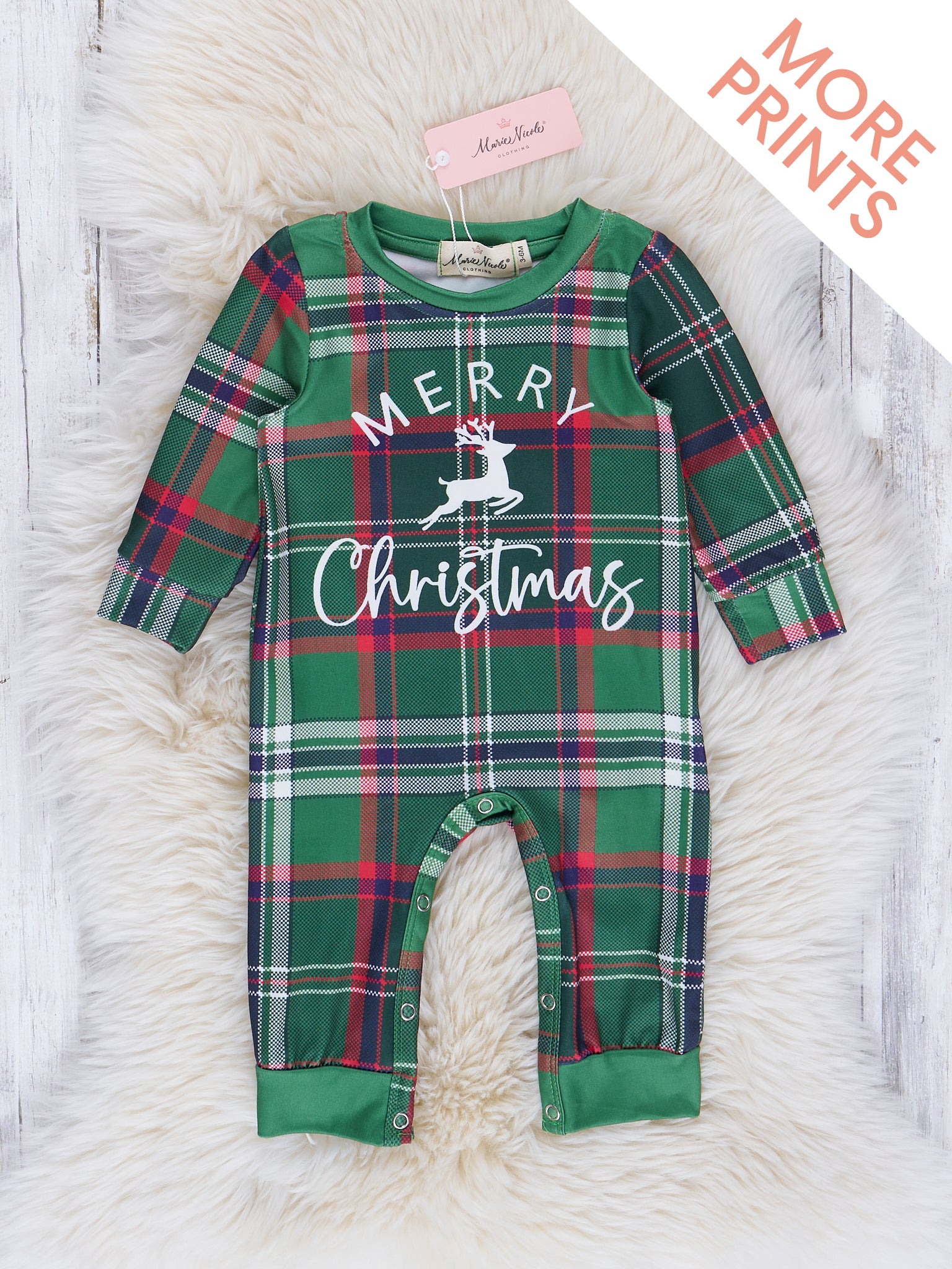 Plaid "Merry Christmas" Romper - Marie Nicole Clothing