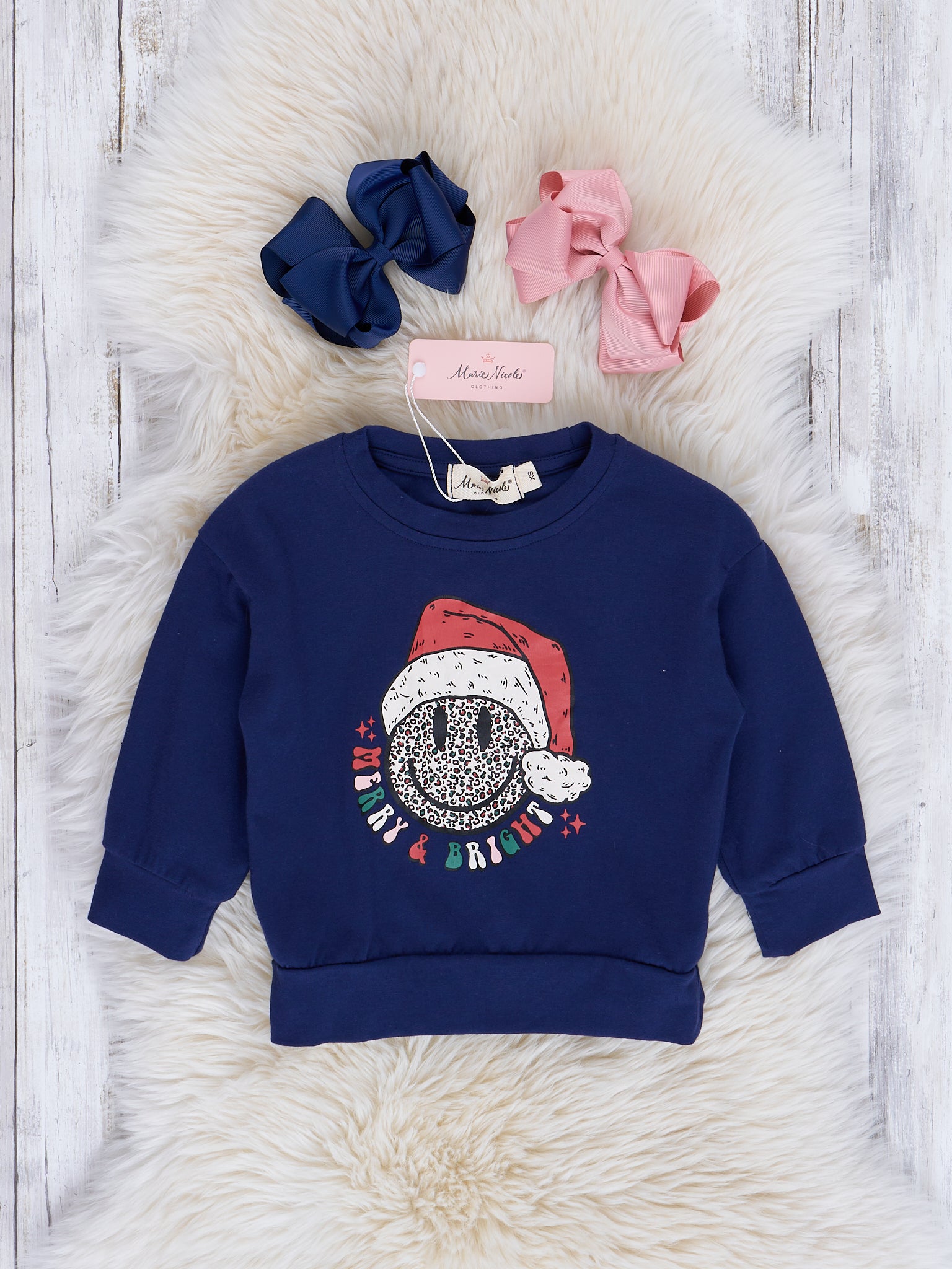 Mom & Me Blue "Merry & Bright" Crew Neck Shirt - Marie Nicole Clothing
