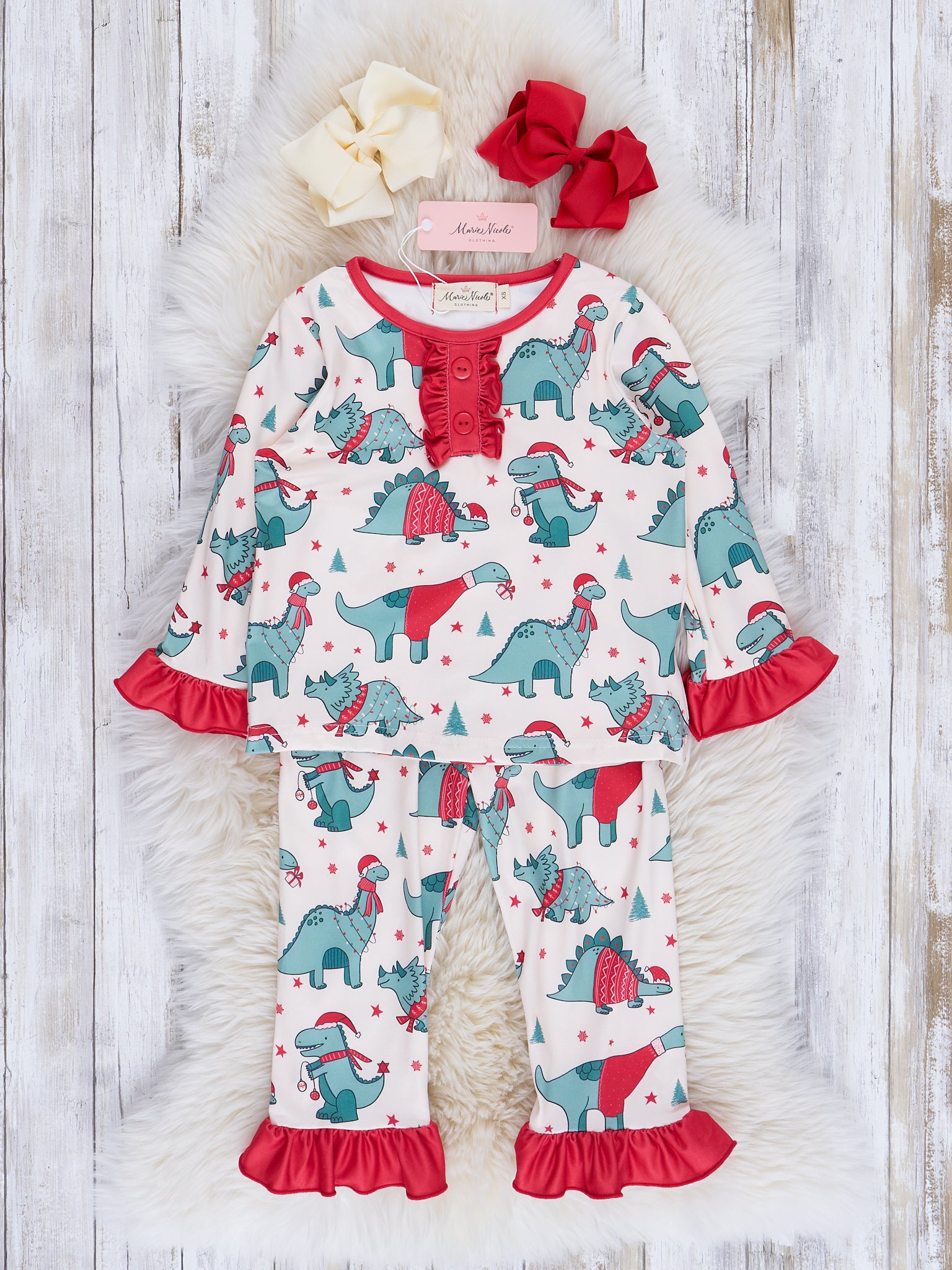 Dinosaur Dreams Christmas Pajamas - Girls & Boys - Marie Nicole Clothing