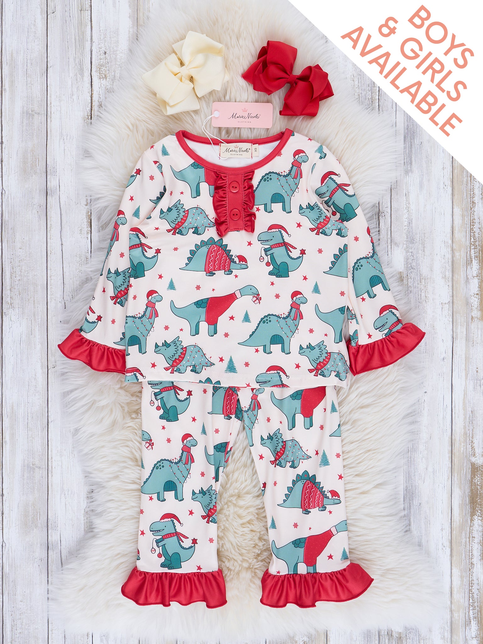 Dinosaur Dreams Christmas Pajamas - Girls & Boys - Marie Nicole Clothing