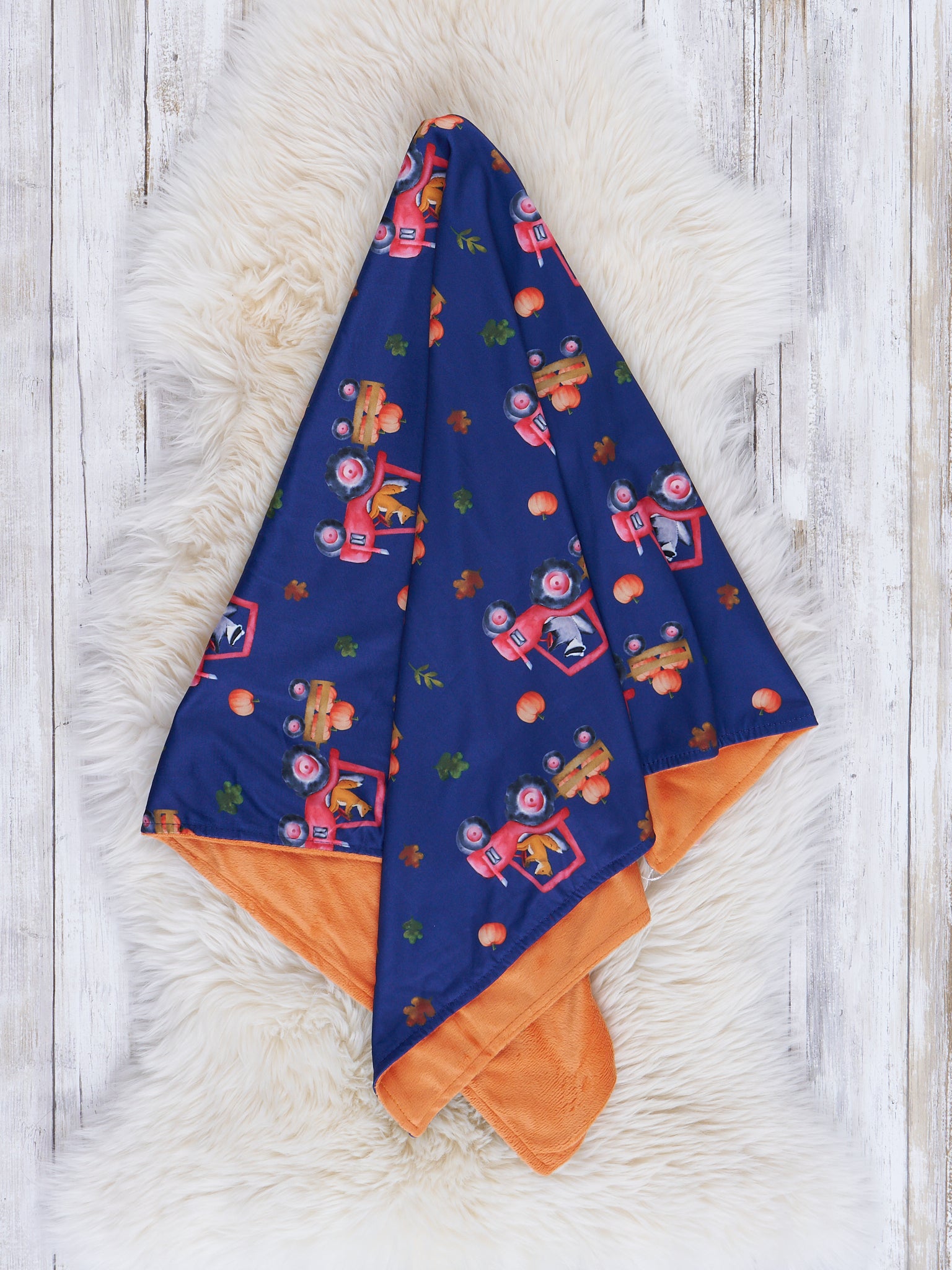 Navy & Orange Trucks Minky Blanket - Marie Nicole Clothing