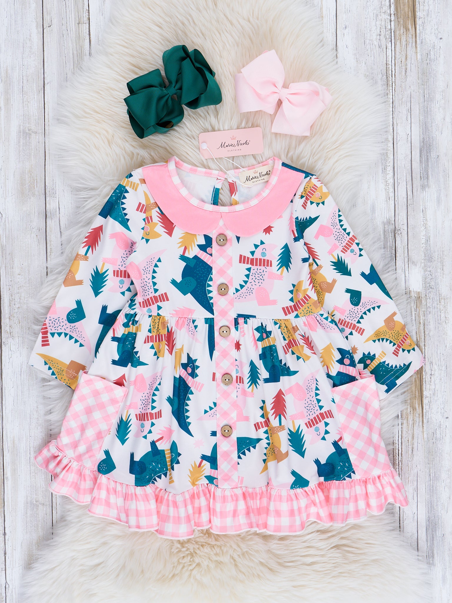 Holiday Time Gingham & Plaid Ruffle Dress - Marie Nicole Clothing