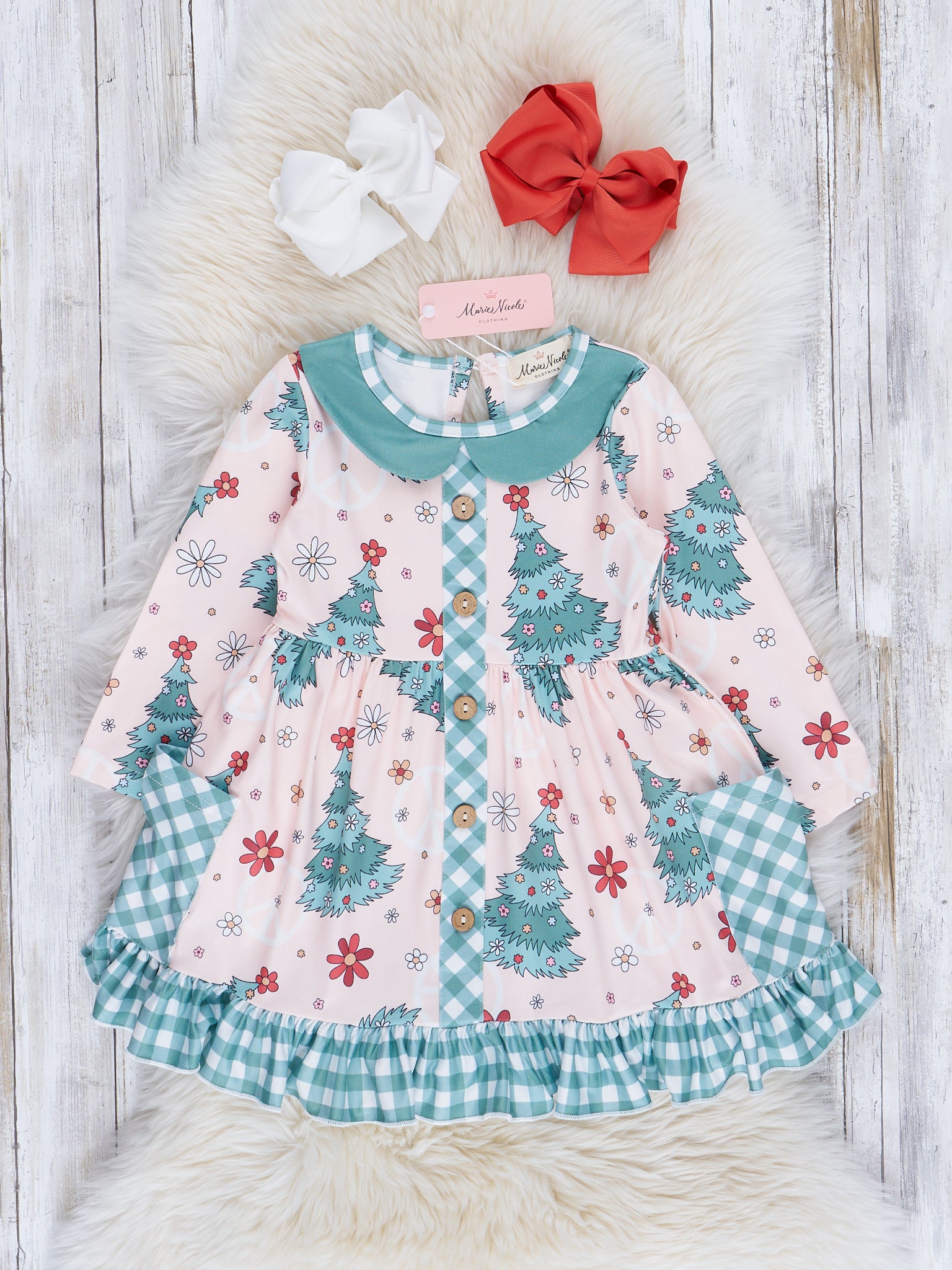 Holiday Time Gingham & Plaid Ruffle Dress - Marie Nicole Clothing