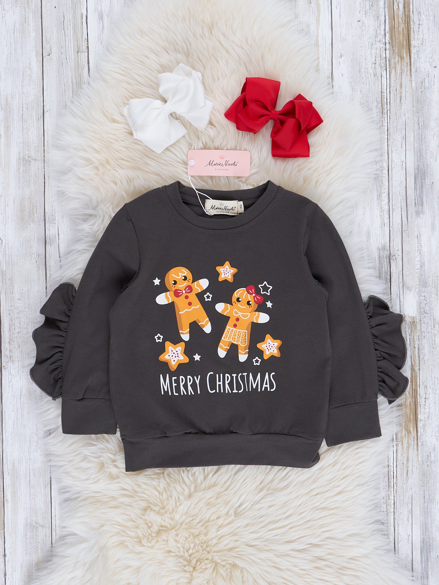 Christmas Gingerbread Plaid Ruffle Outfit w/ Skirt - Marie Nicole Clothing