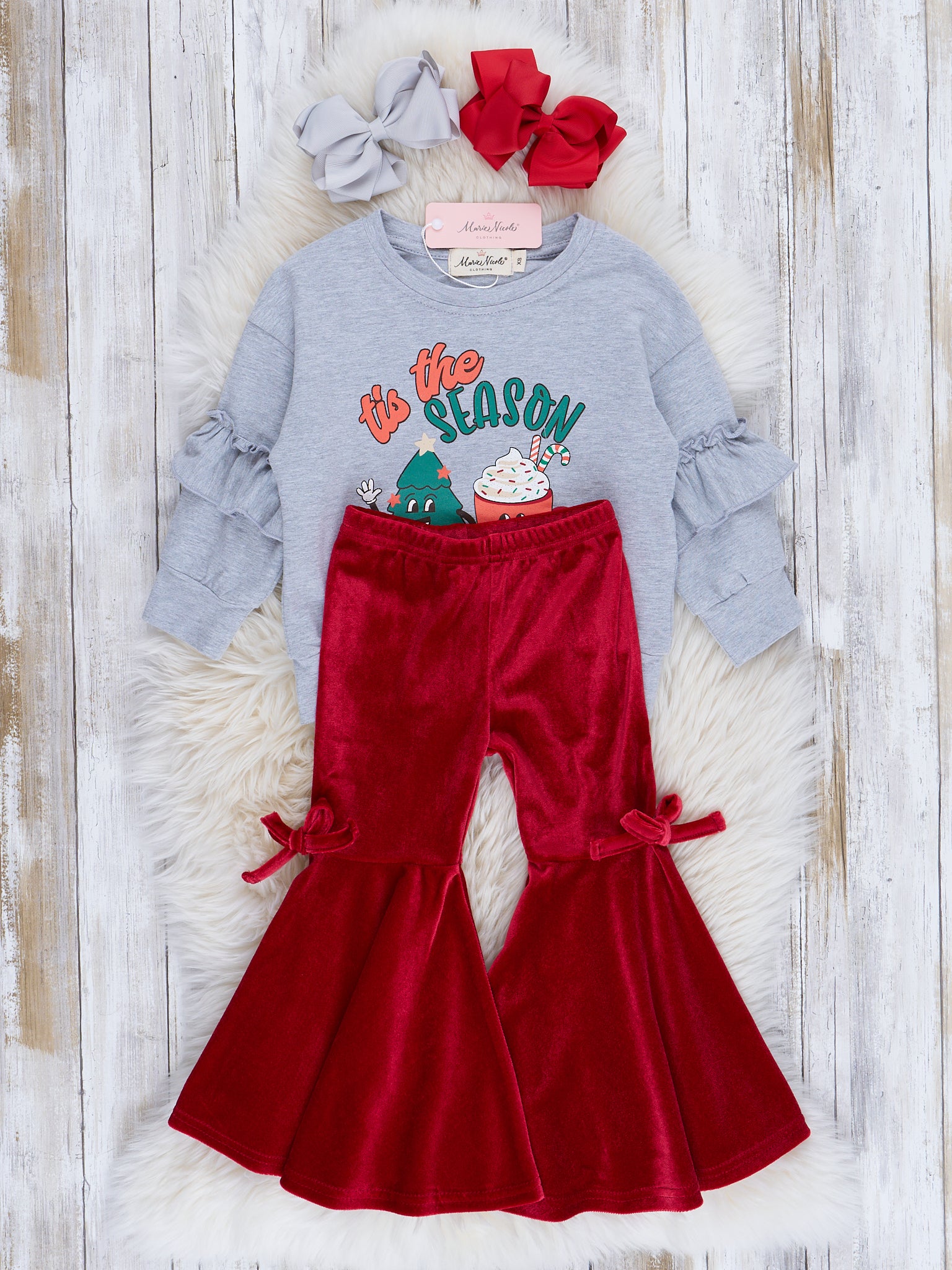 Glad Tidings Velvet Bell Bottom Outfit - Marie Nicole Clothing