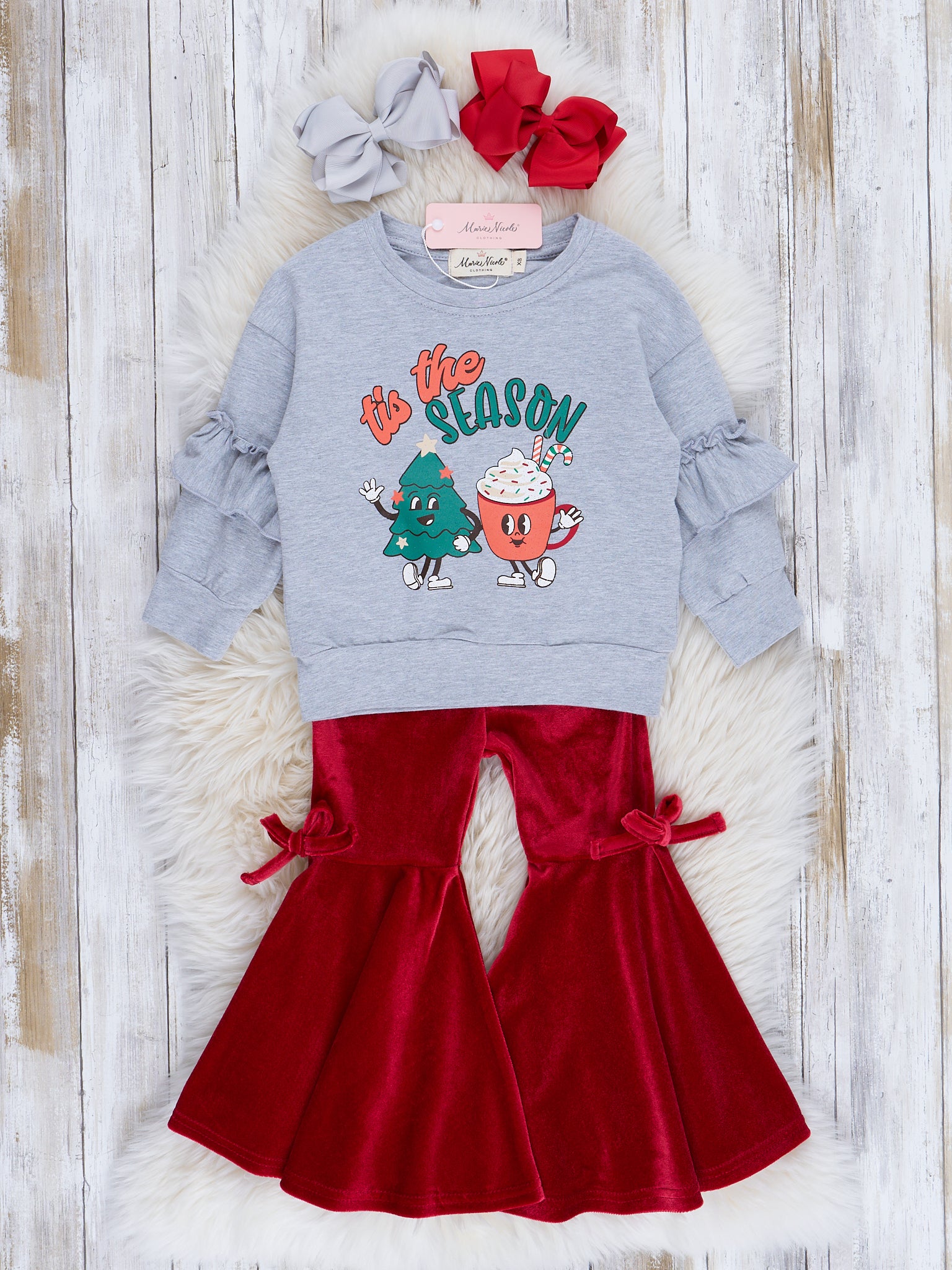 Glad Tidings Velvet Bell Bottom Outfit - Marie Nicole Clothing