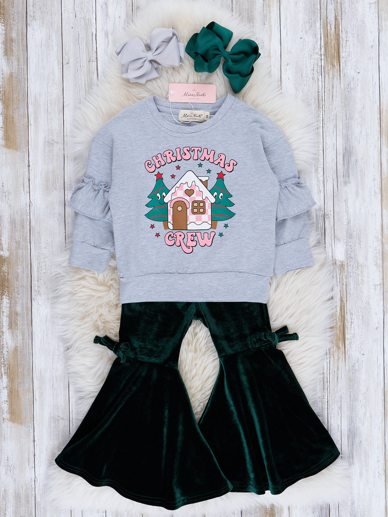Glad Tidings Velvet Bell Bottom Outfit - Marie Nicole Clothing