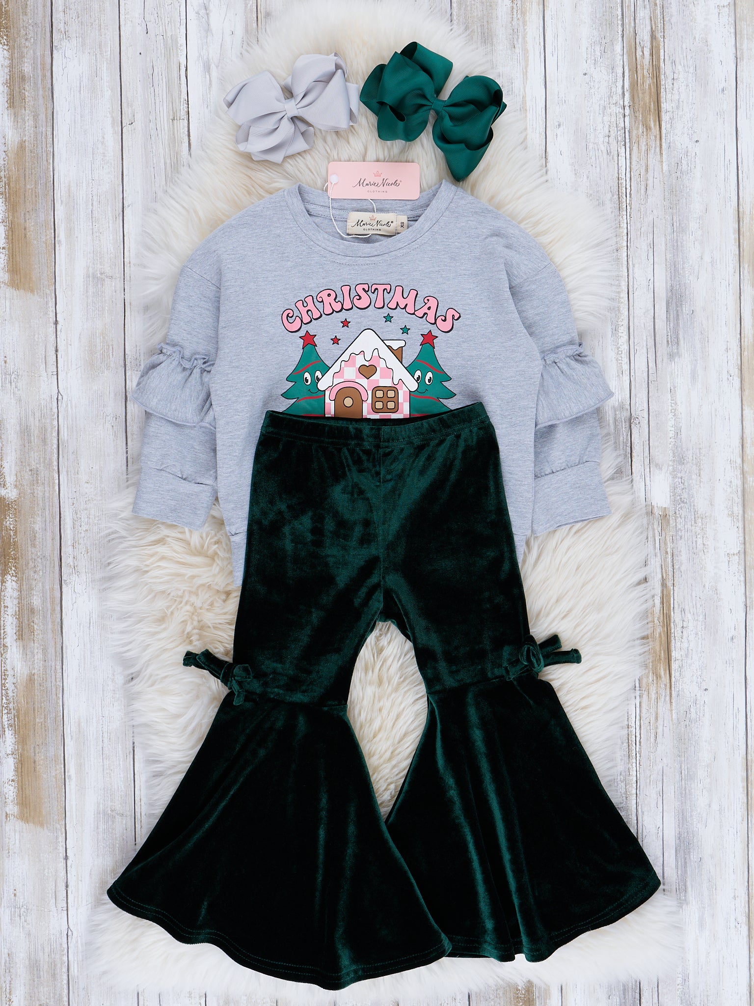 Glad Tidings Velvet Bell Bottom Outfit - Marie Nicole Clothing