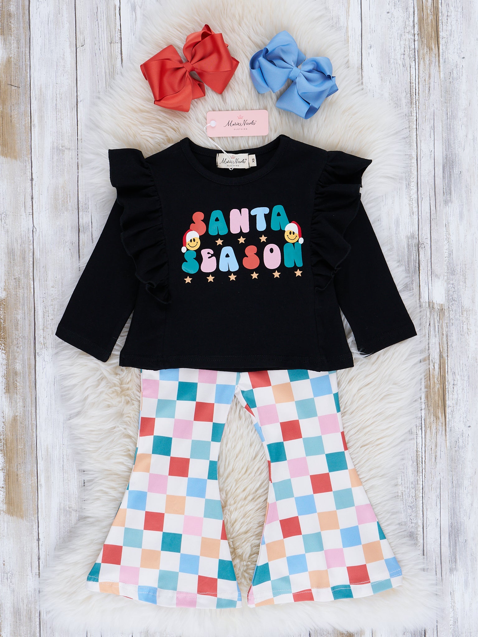 Rainbow Squares "Santa Season" Bell Bottom Outfit - Marie Nicole Clothing