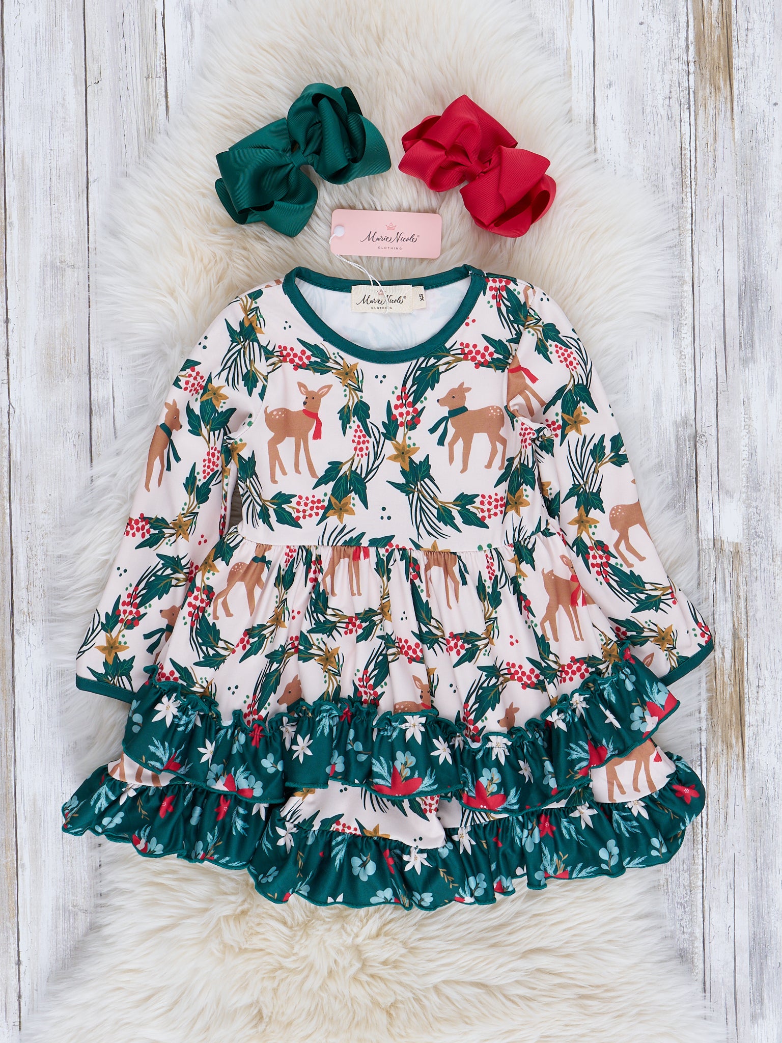 Happiest Holidays Tiered Ruffle Dress - Marie Nicole Clothing
