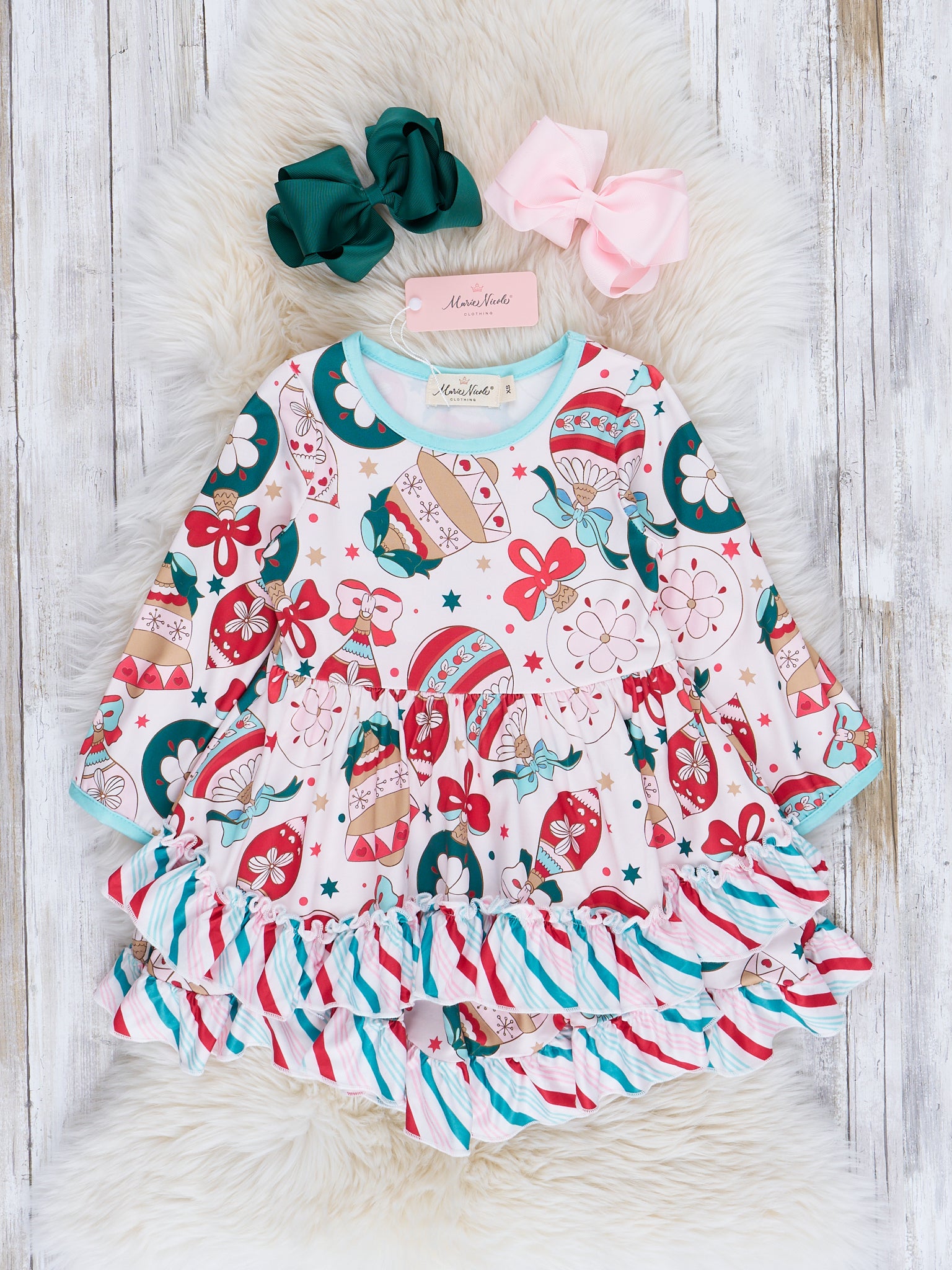 Happiest Holidays Tiered Ruffle Dress - Marie Nicole Clothing