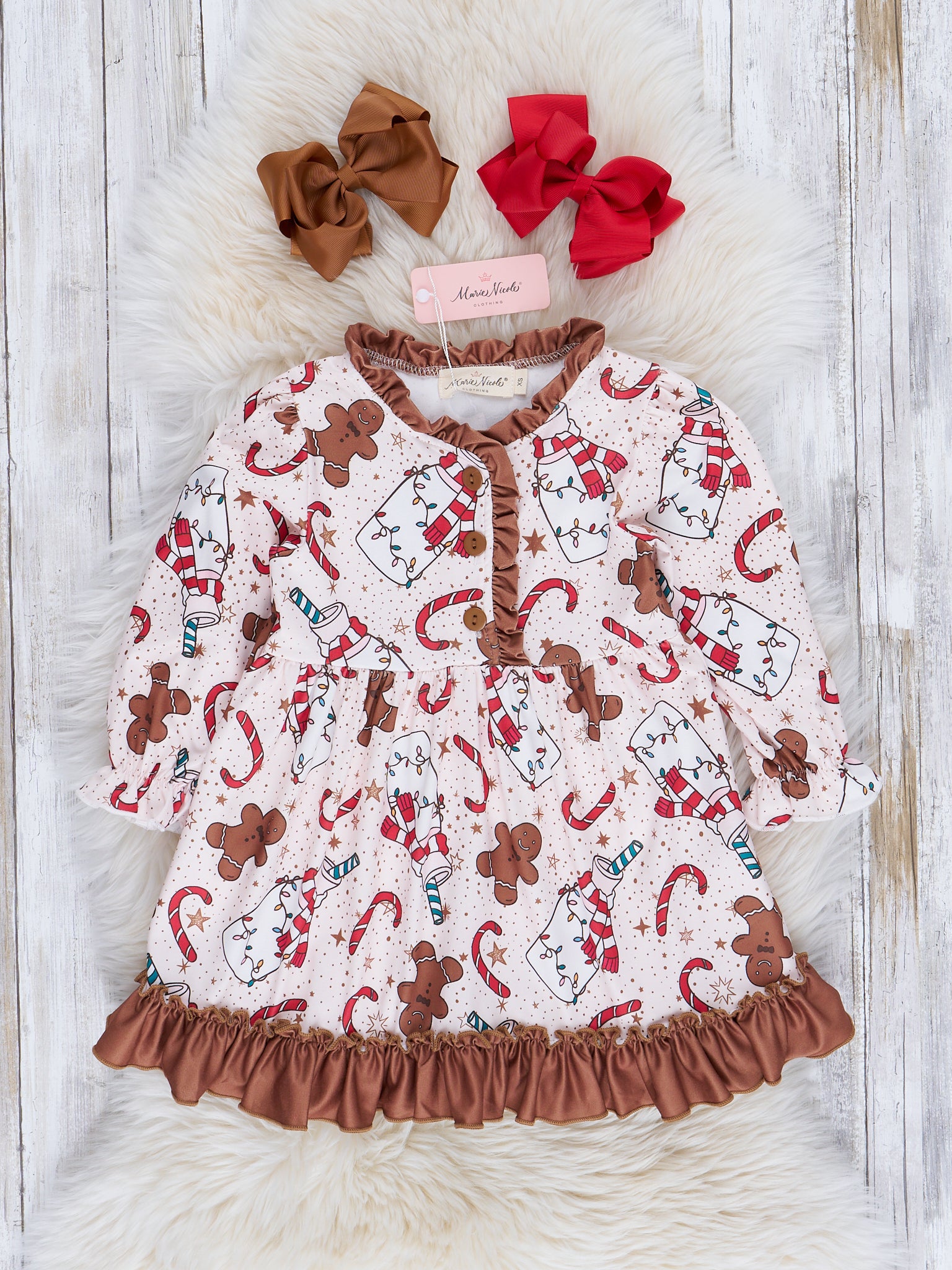 Brown Milk & Gingerbread Cookies Ruffle Night Gown - Marie Nicole Clothing