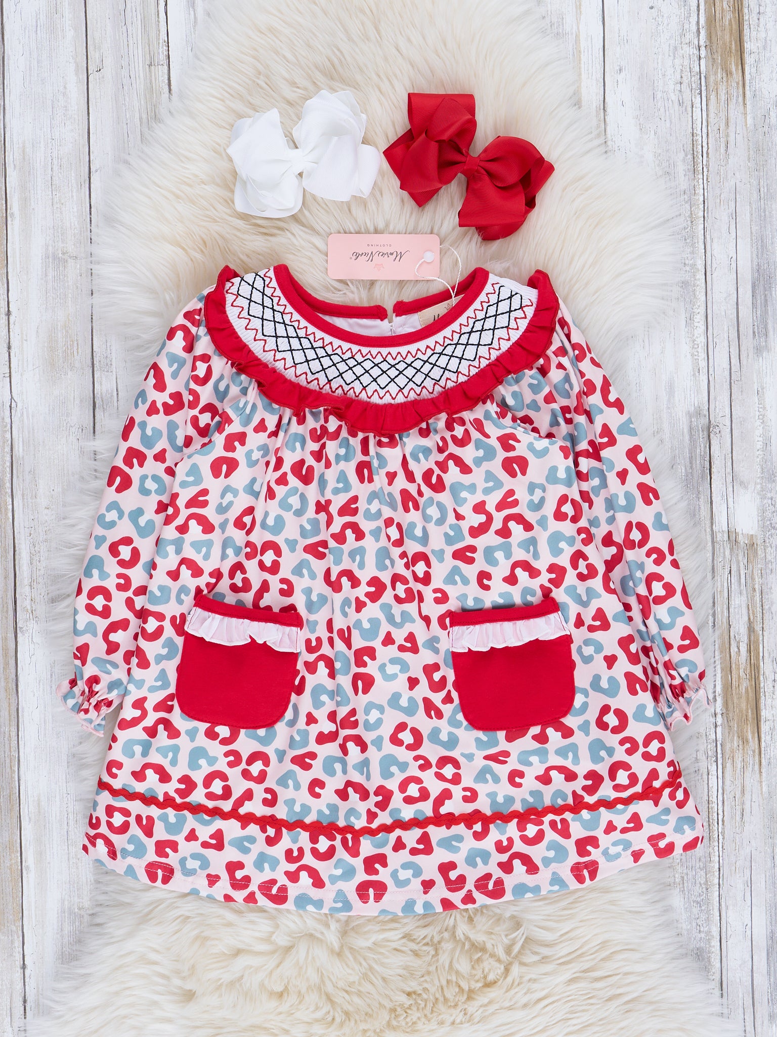 Merry Leopard Smocked Ruffle Dress - Marie Nicole Clothing