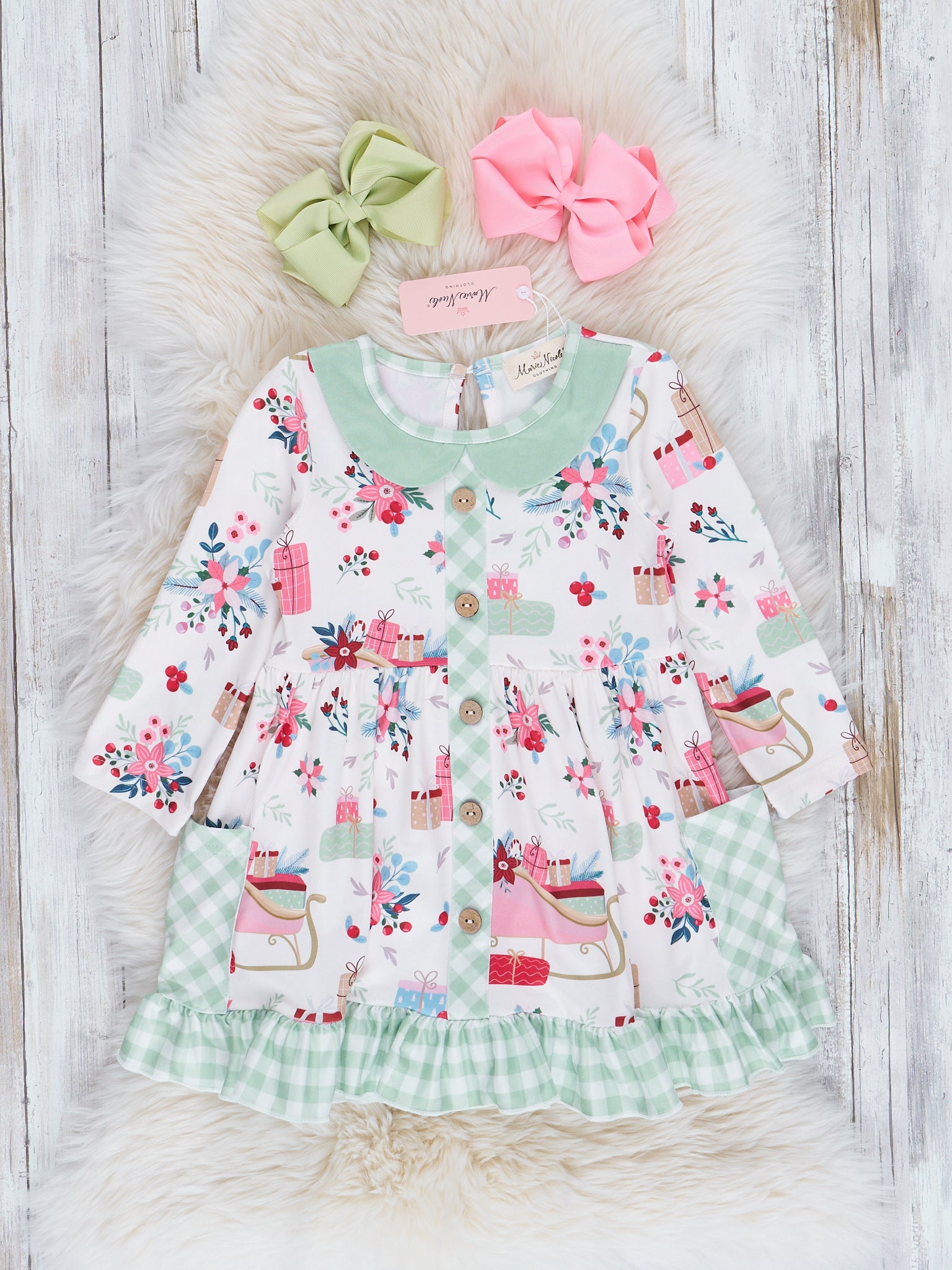 Holiday Time Gingham & Plaid Ruffle Dress - Marie Nicole Clothing
