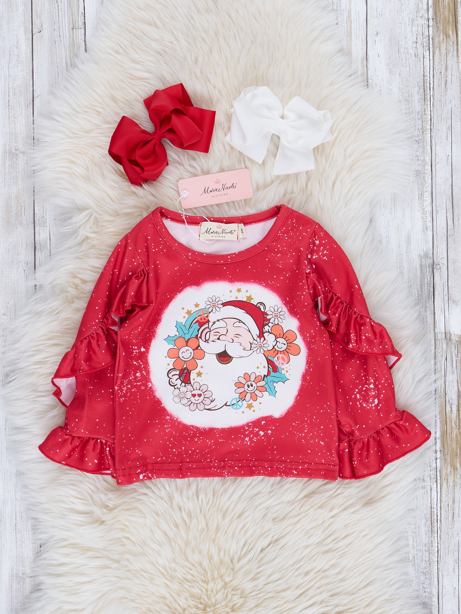 Red Sparkles Santa Garden Ruffle Top - Marie Nicole Clothing