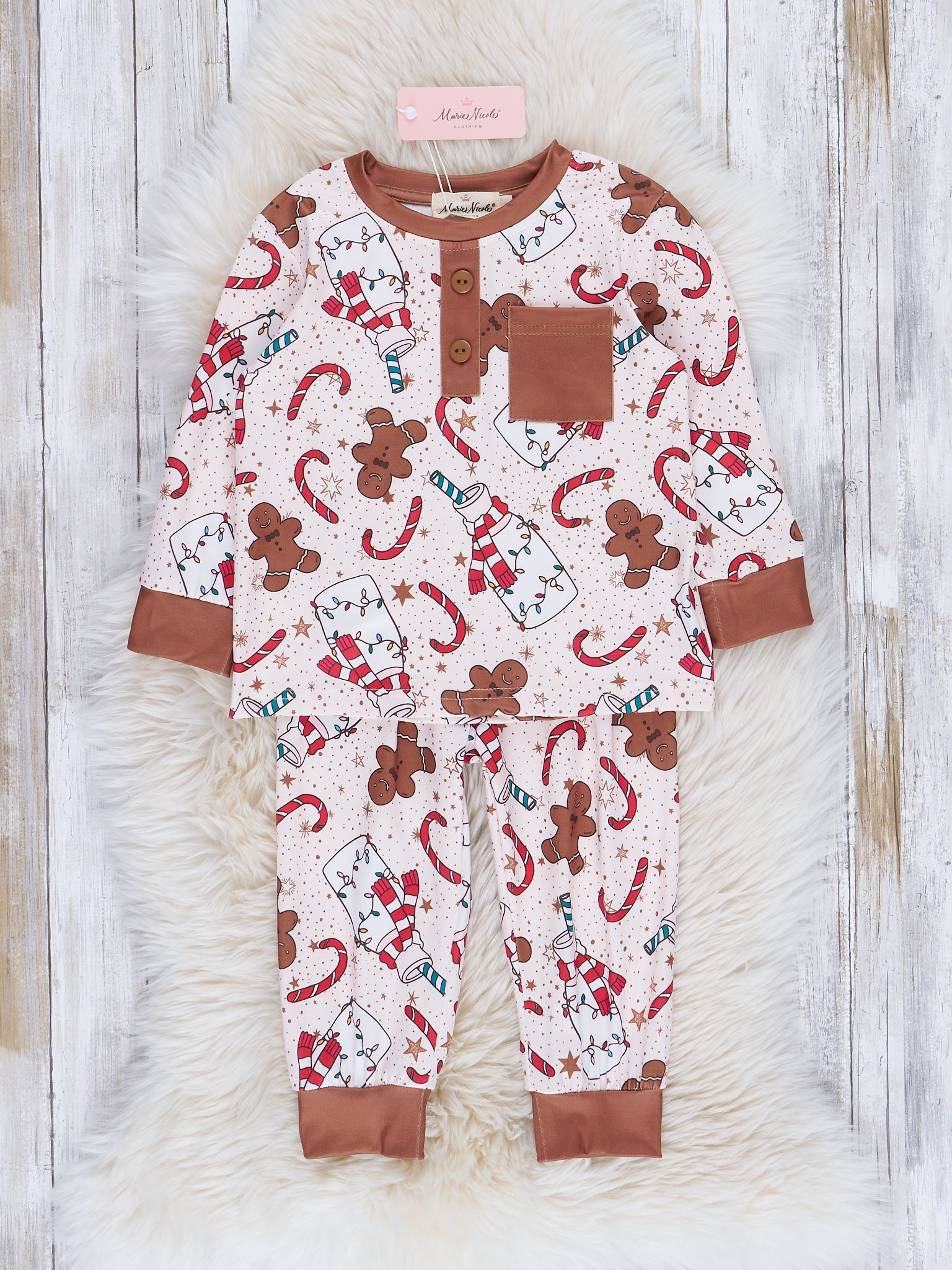Brown Milk & Gingerbread Cookies Pajamas - Boys & Girls - Marie Nicole Clothing