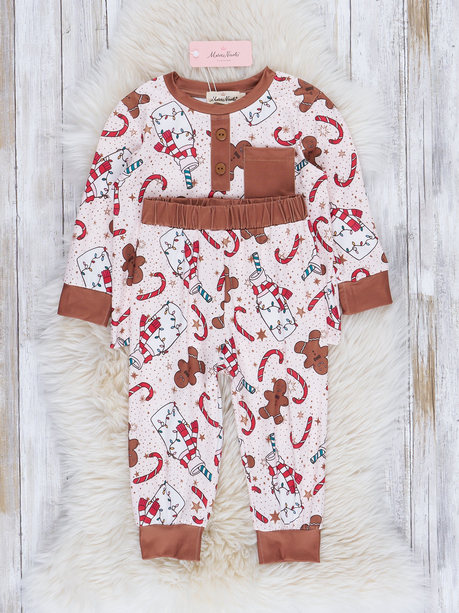 Brown Milk & Gingerbread Cookies Pajamas - Boys & Girls - Marie Nicole Clothing