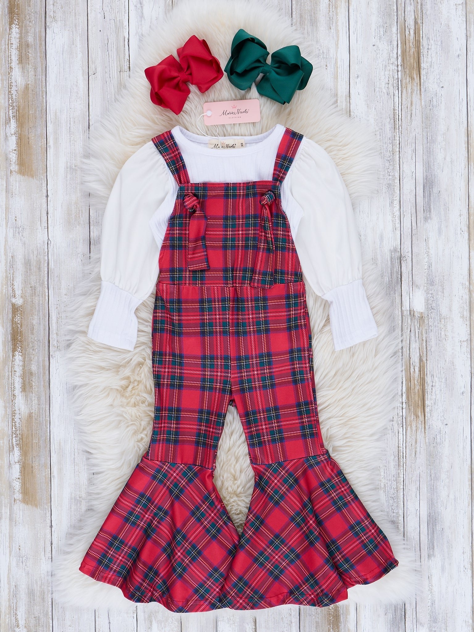 Ribbed Puff Sleeves Bell Bottom Overalls Set - Marie Nicole Clothing