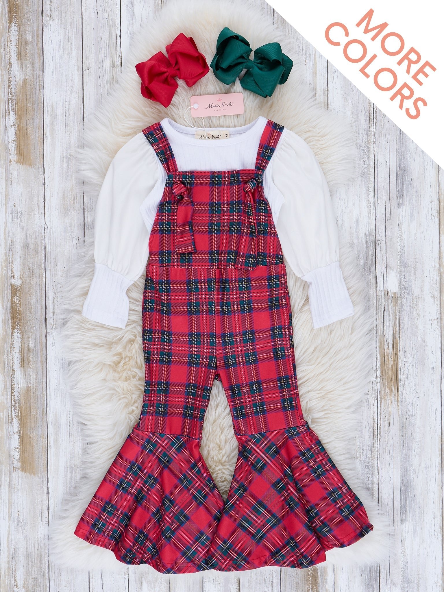 Ribbed Puff Sleeves Bell Bottom Overalls Set - Marie Nicole Clothing
