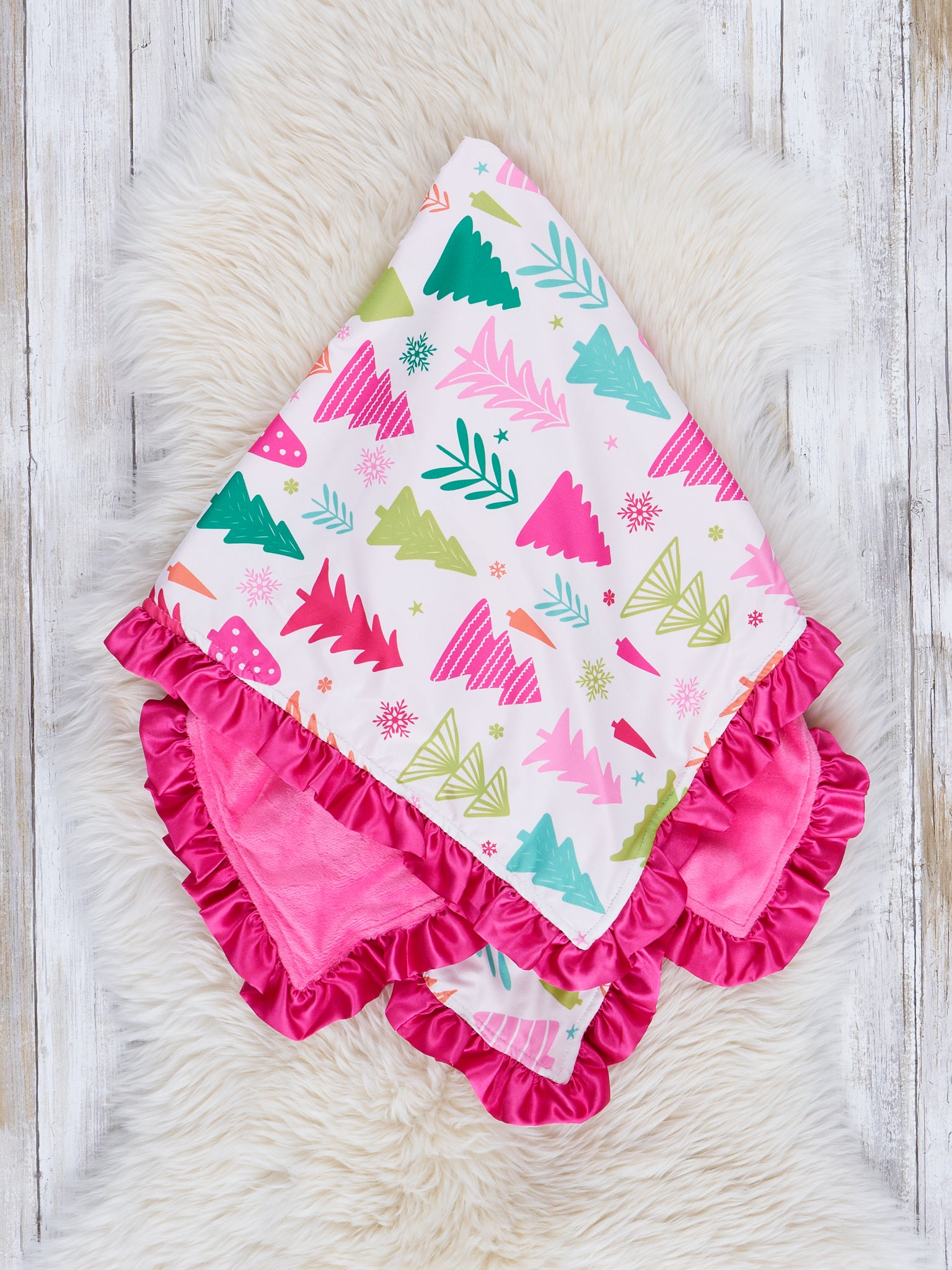 Pink Whimsy Trees Ruffle Minky Blanket - Marie Nicole Clothing