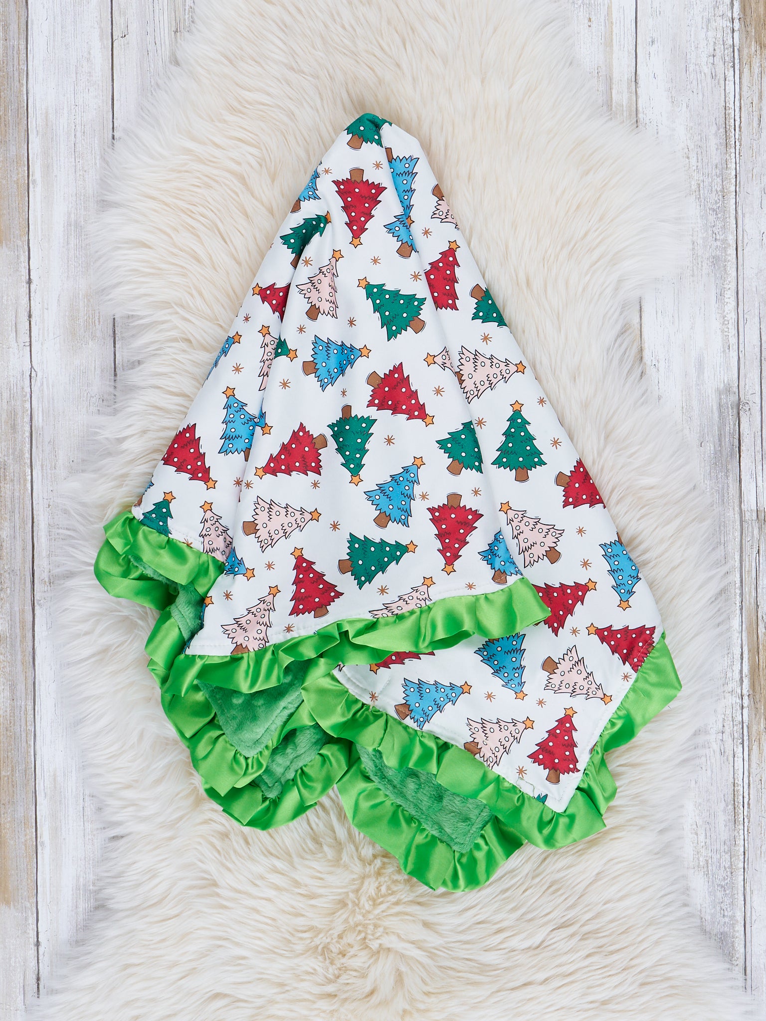 Whimsy Trees & Bright Green Minky Blanket - Marie Nicole Clothing