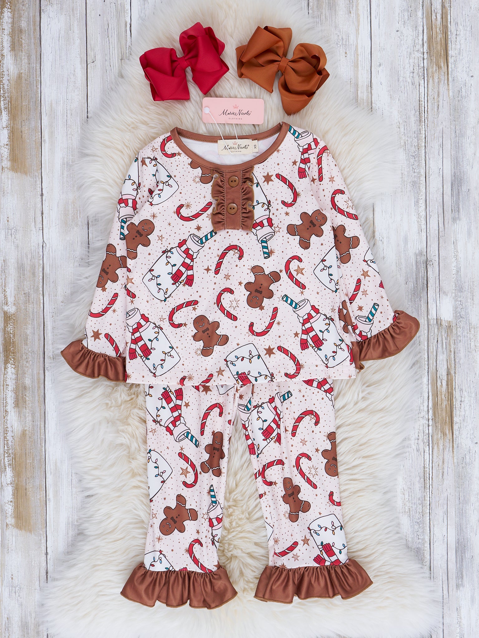 Brown Milk & Gingerbread Cookies Pajamas - Boys & Girls - Marie Nicole Clothing