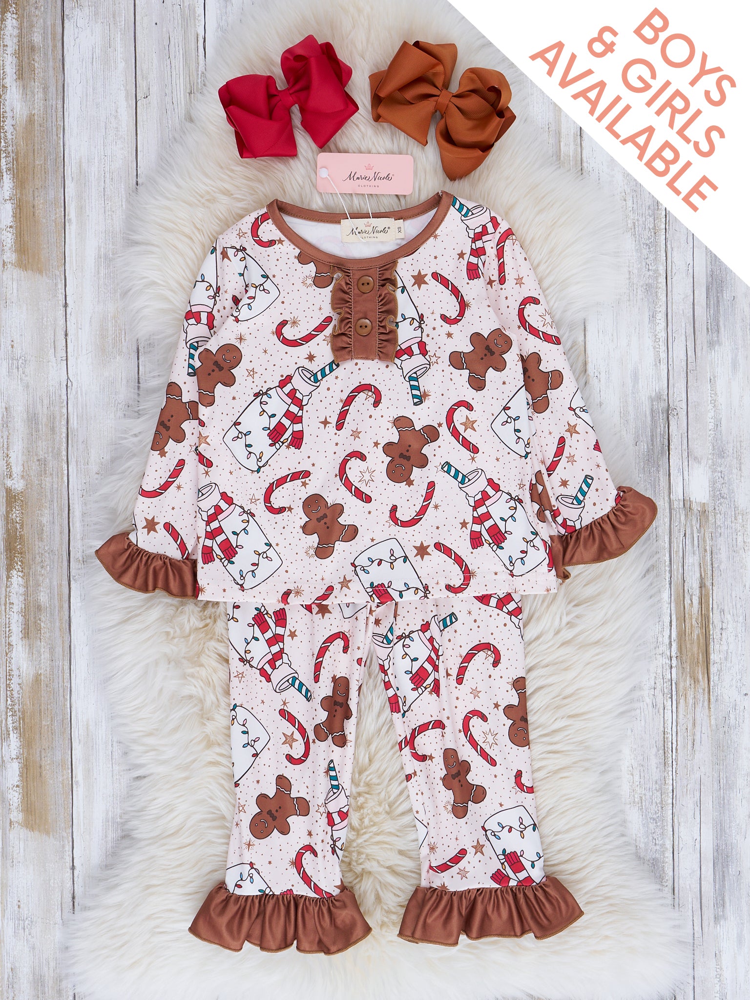 Brown Milk & Gingerbread Cookies Pajamas - Boys & Girls - Marie Nicole Clothing