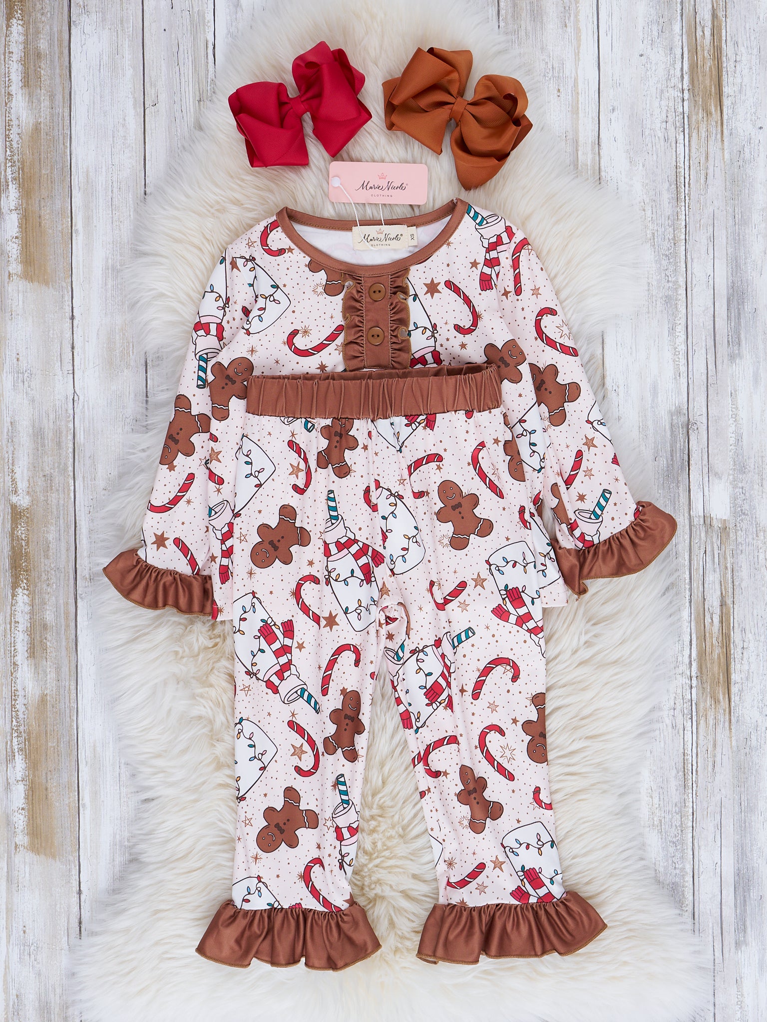 Brown Milk & Gingerbread Cookies Pajamas - Boys & Girls - Marie Nicole Clothing