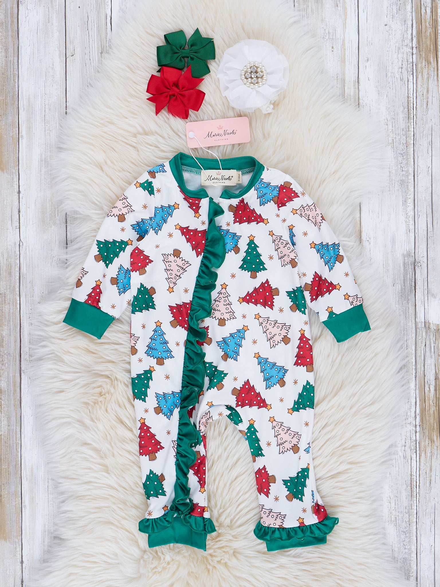 Whimsy Trees & Bright Green Ruffle Sleeper Pajamas - Marie Nicole Clothing