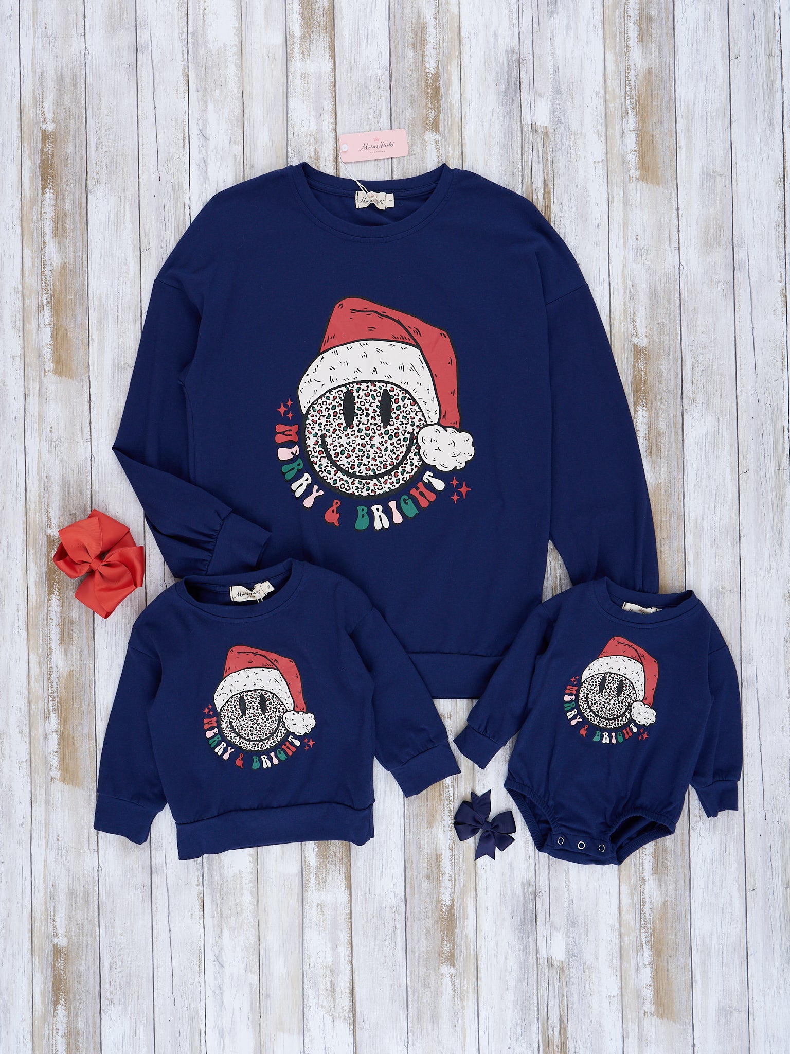 Mom & Me Blue "Merry & Bright" Crew Neck Shirt - Marie Nicole Clothing