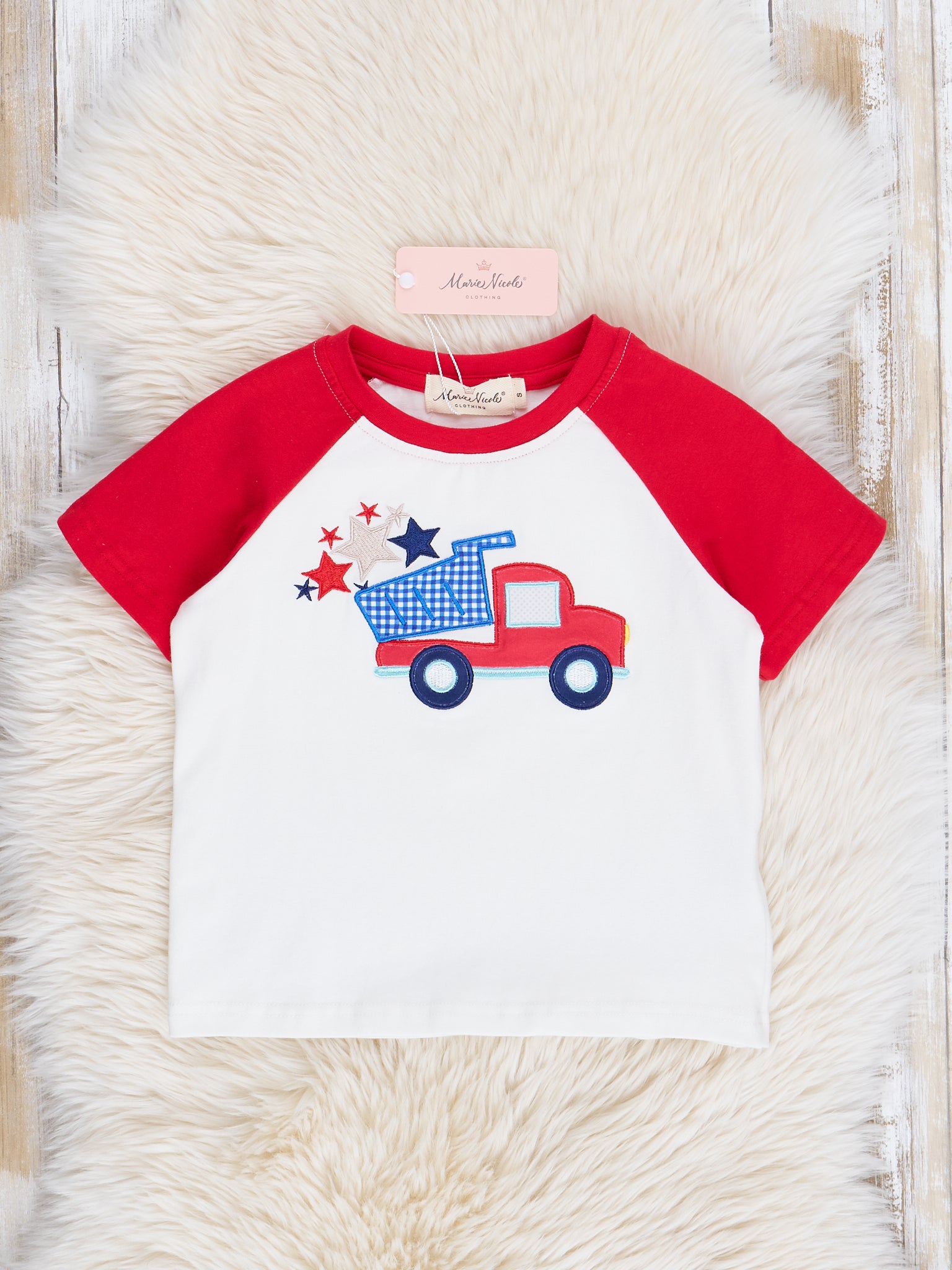 Red & White Raglan Star Truck Shirt - Marie Nicole Clothing
