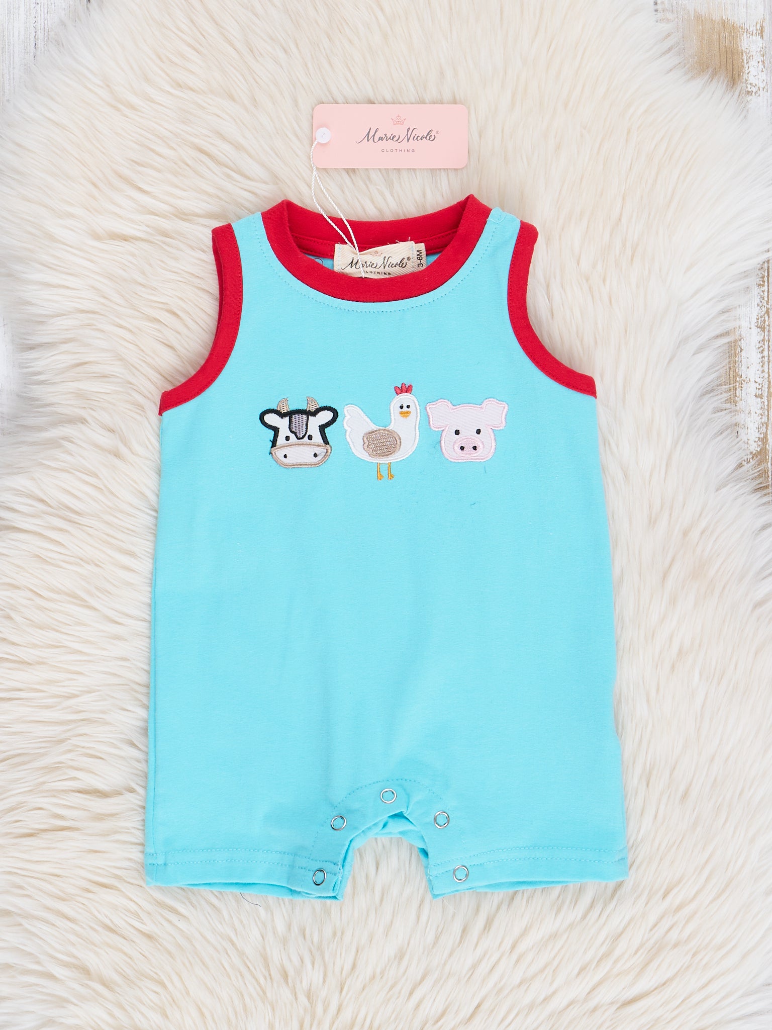 Turquoise Embroidered Farm Friends Johnny - Marie Nicole Clothing