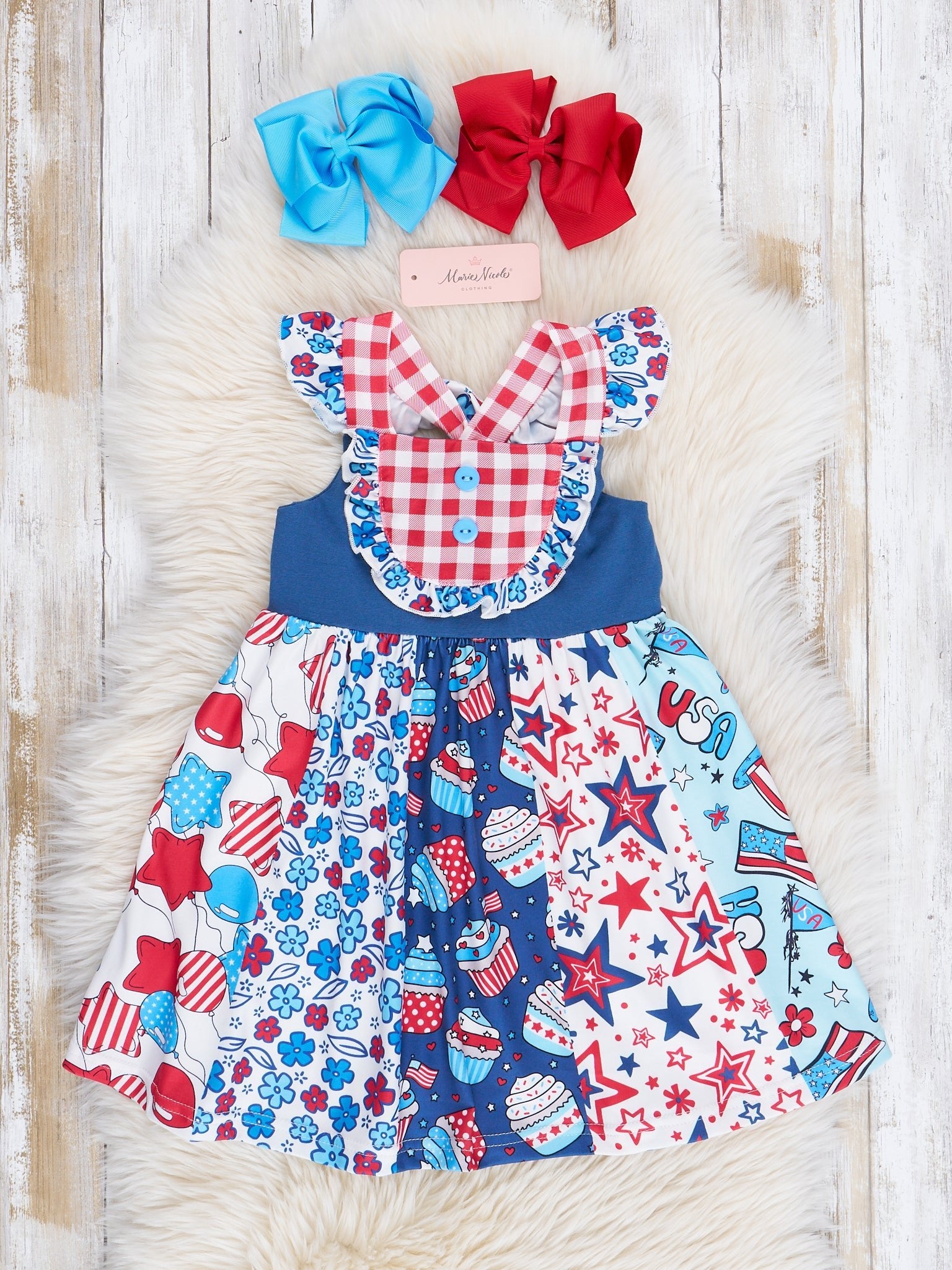 Red Gingham Patriotic Treats Dress - Marie Nicole Clothing