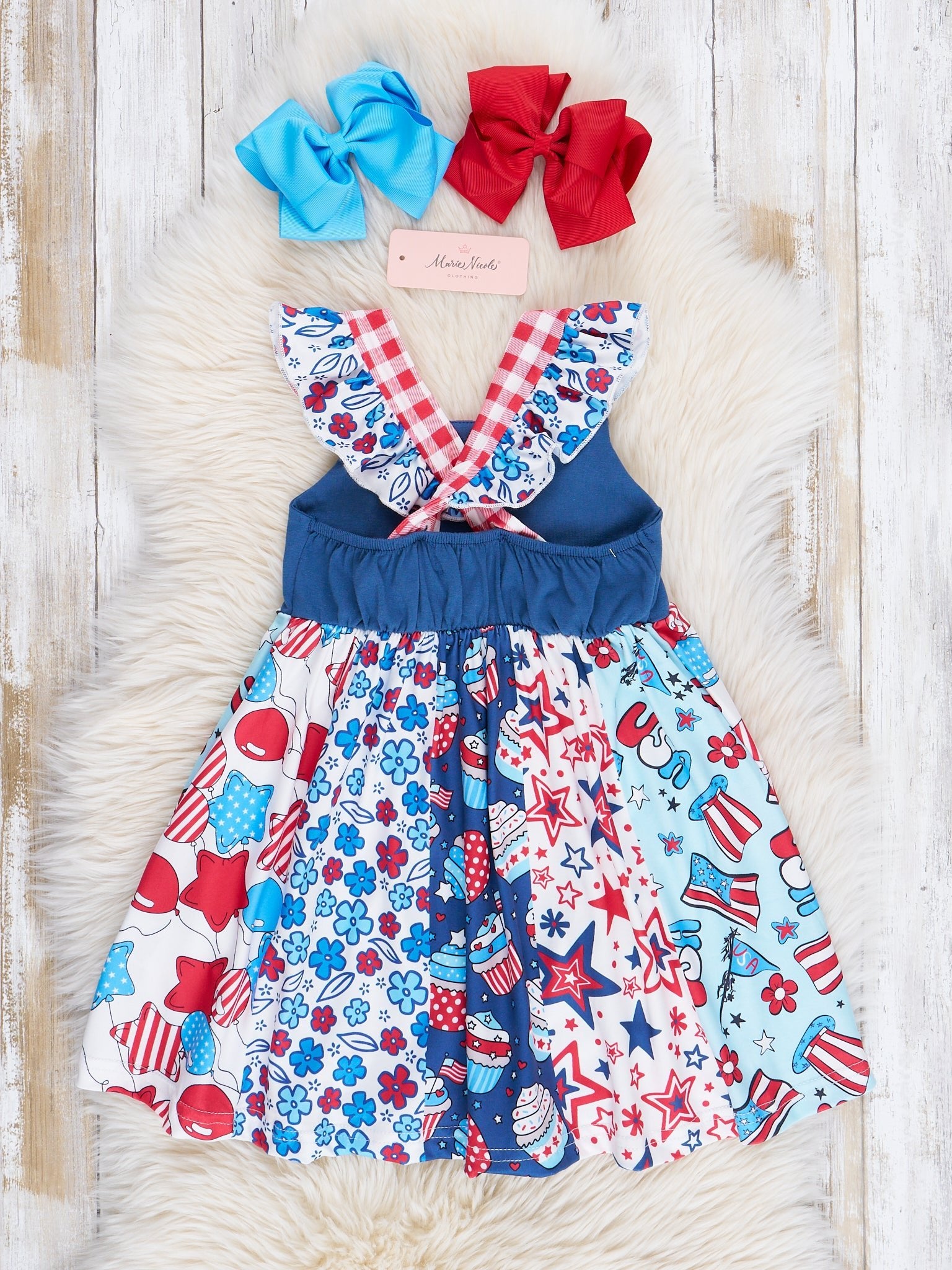 Red Gingham Patriotic Treats Dress - Marie Nicole Clothing