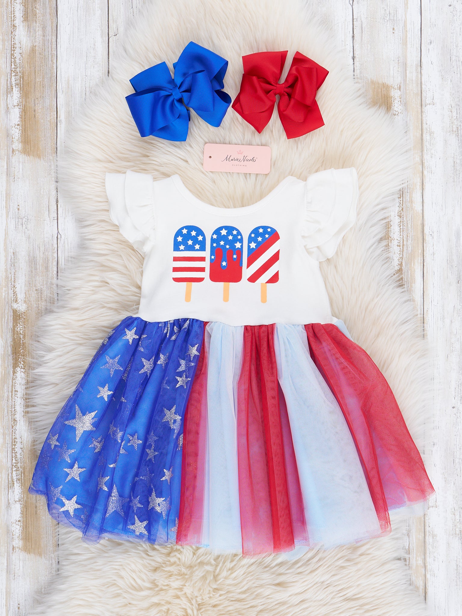 Stars & Stripes Popsicle Tulle Dress - Marie Nicole Clothing
