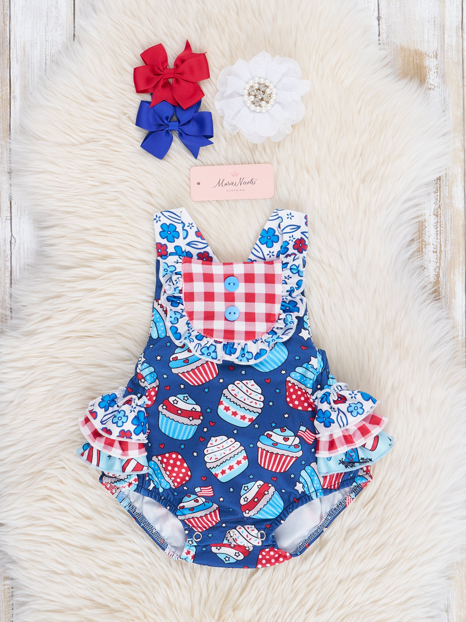 Red Gingham Patriotic Treats Bubble Romper - Marie Nicole Clothing