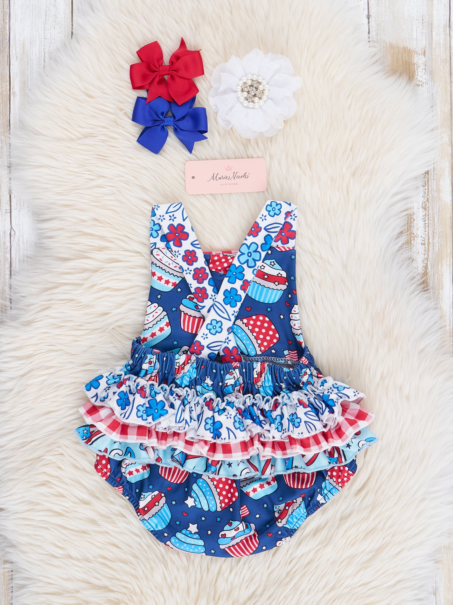 Red Gingham Patriotic Treats Bubble Romper - Marie Nicole Clothing