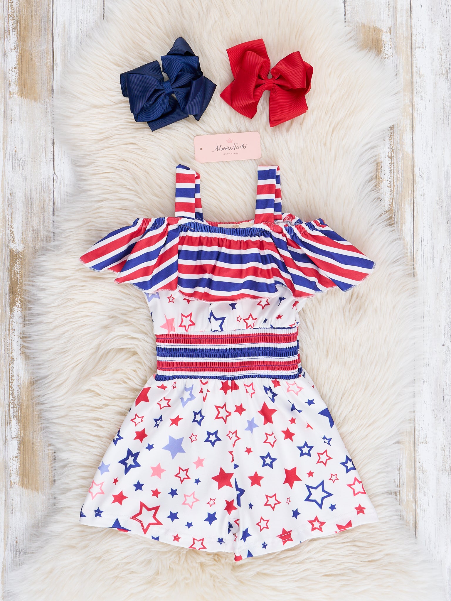 Ruffle Stripes & Stars Romper - Marie Nicole Clothing
