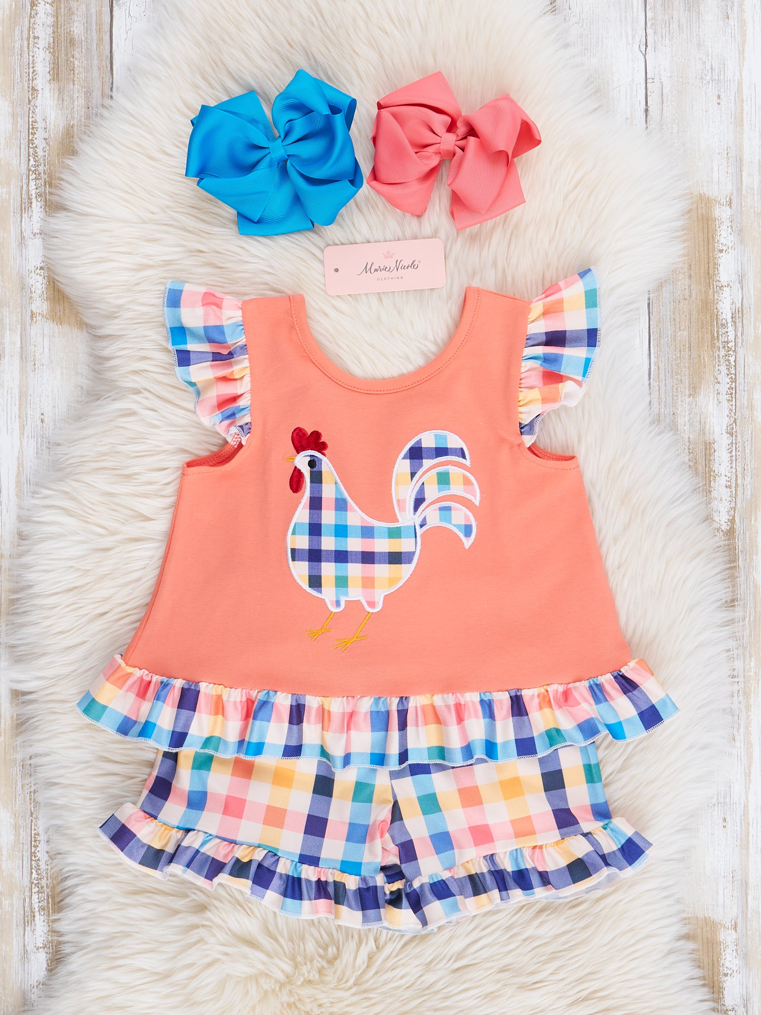 Orange Gingham Chicken Ruffle Outfit - Marie Nicole Clothing