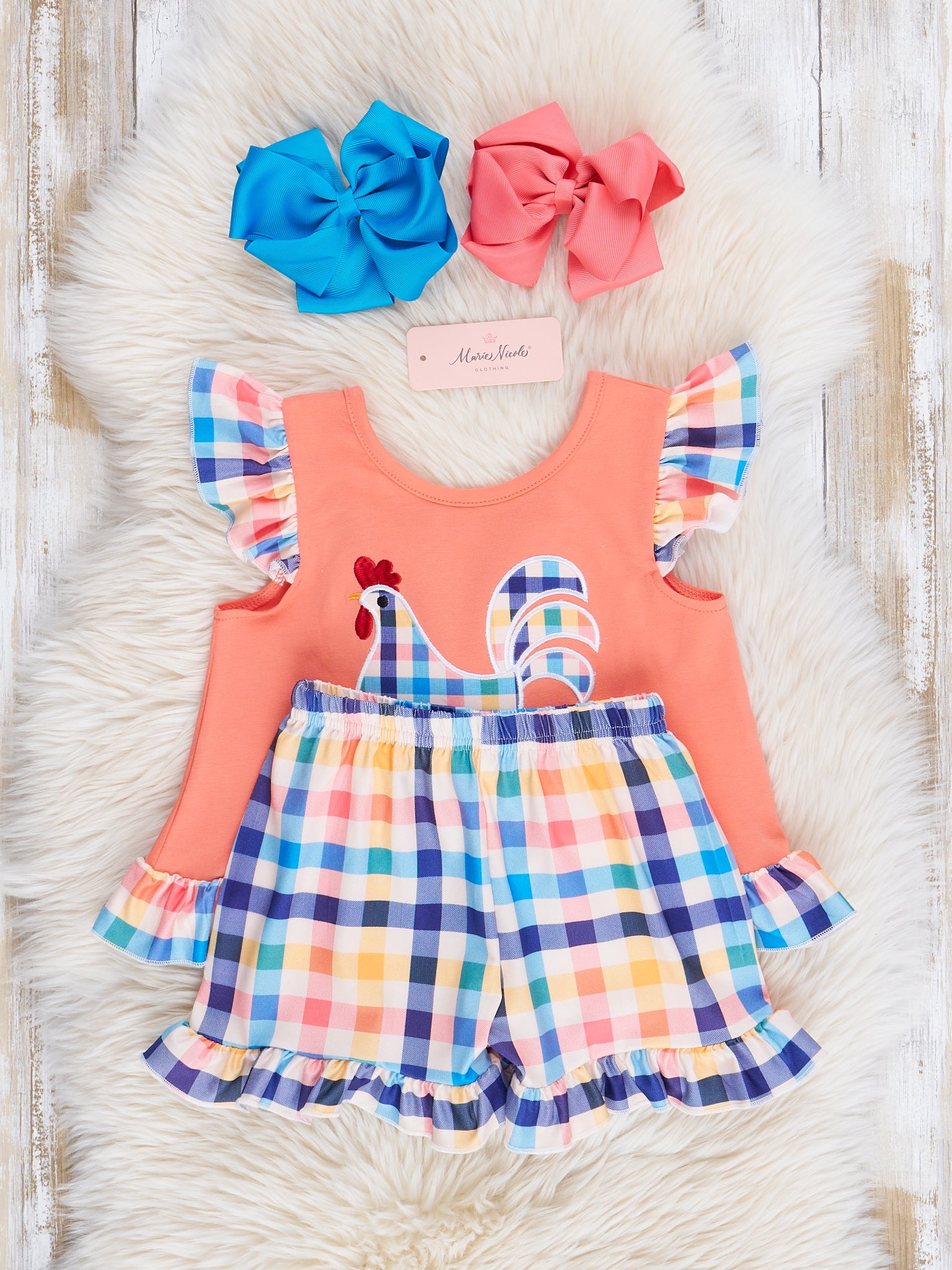 Orange Gingham Chicken Ruffle Outfit - Marie Nicole Clothing