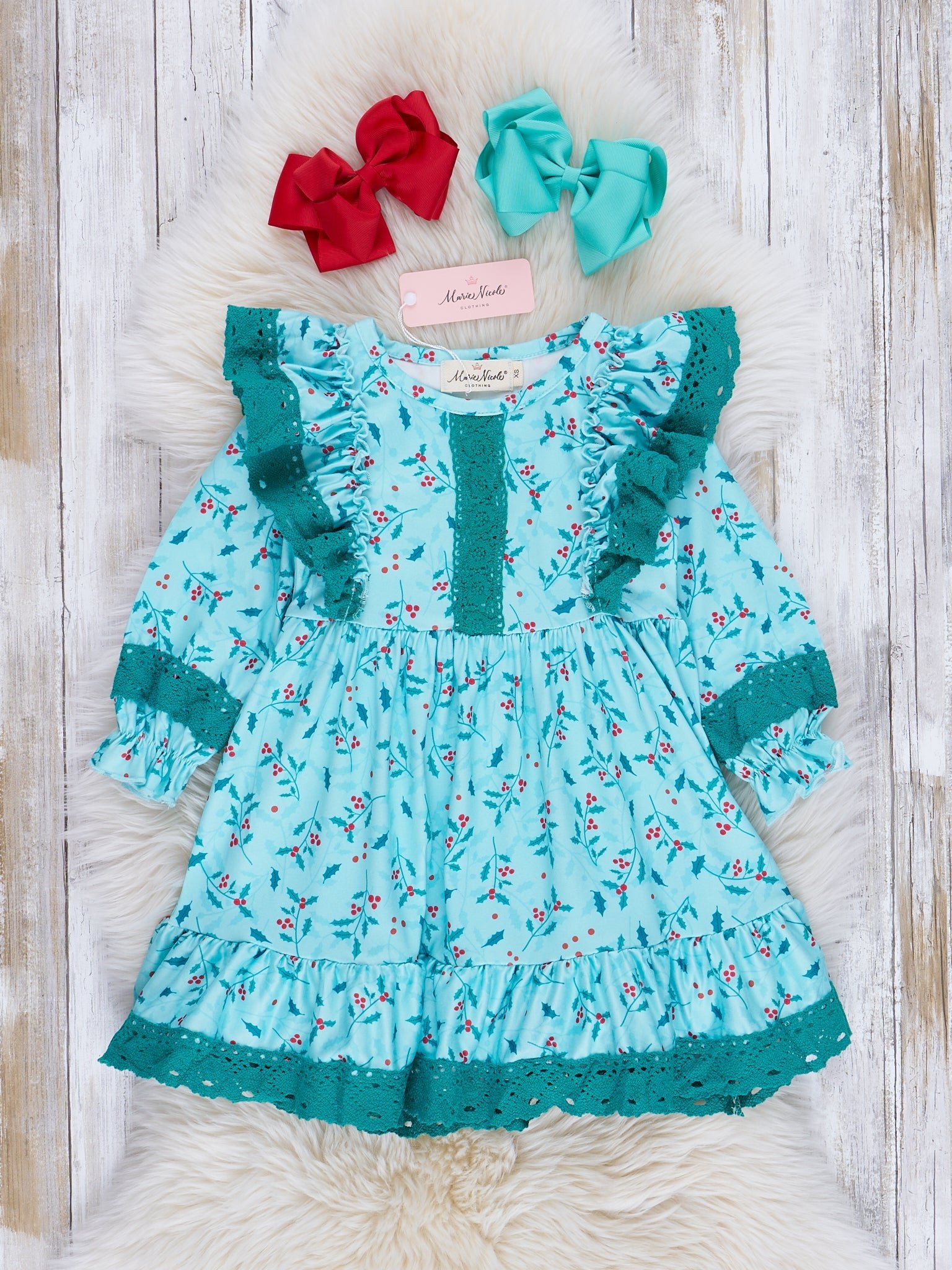 Christmas Cheer Lace Hem Dress - Marie Nicole Clothing
