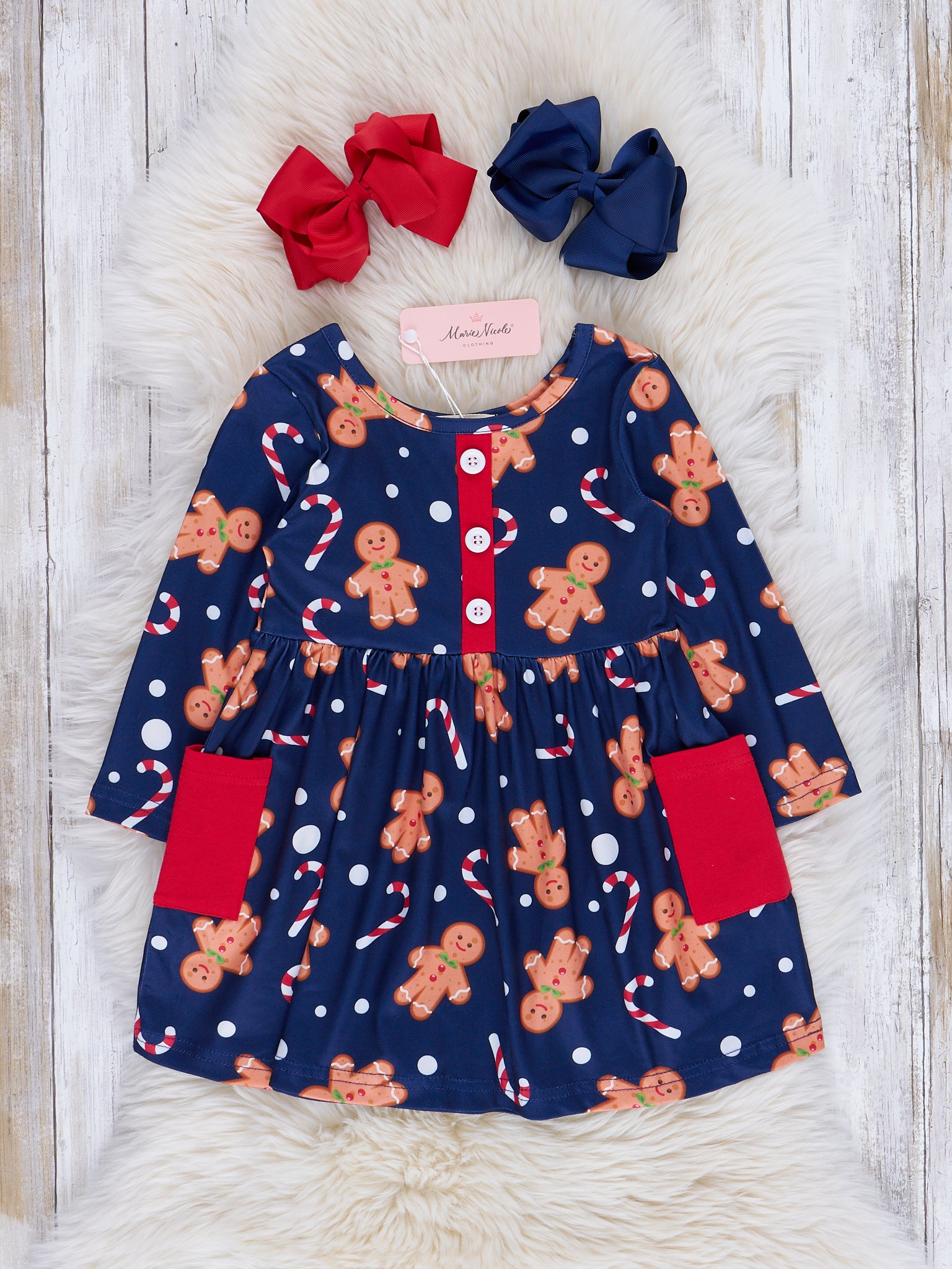 Navy Gingerbread Pocket Dress - Marie Nicole Clothing