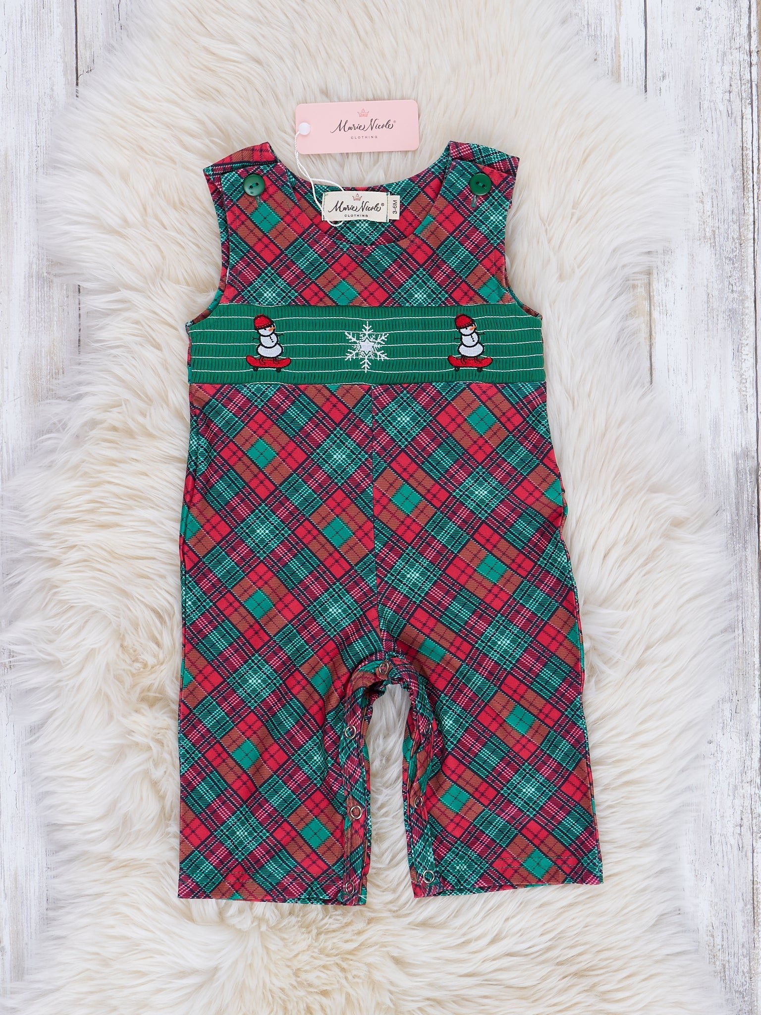Deep Red & Green Smocked Christmas Plaid Johnny - Marie Nicole Clothing
