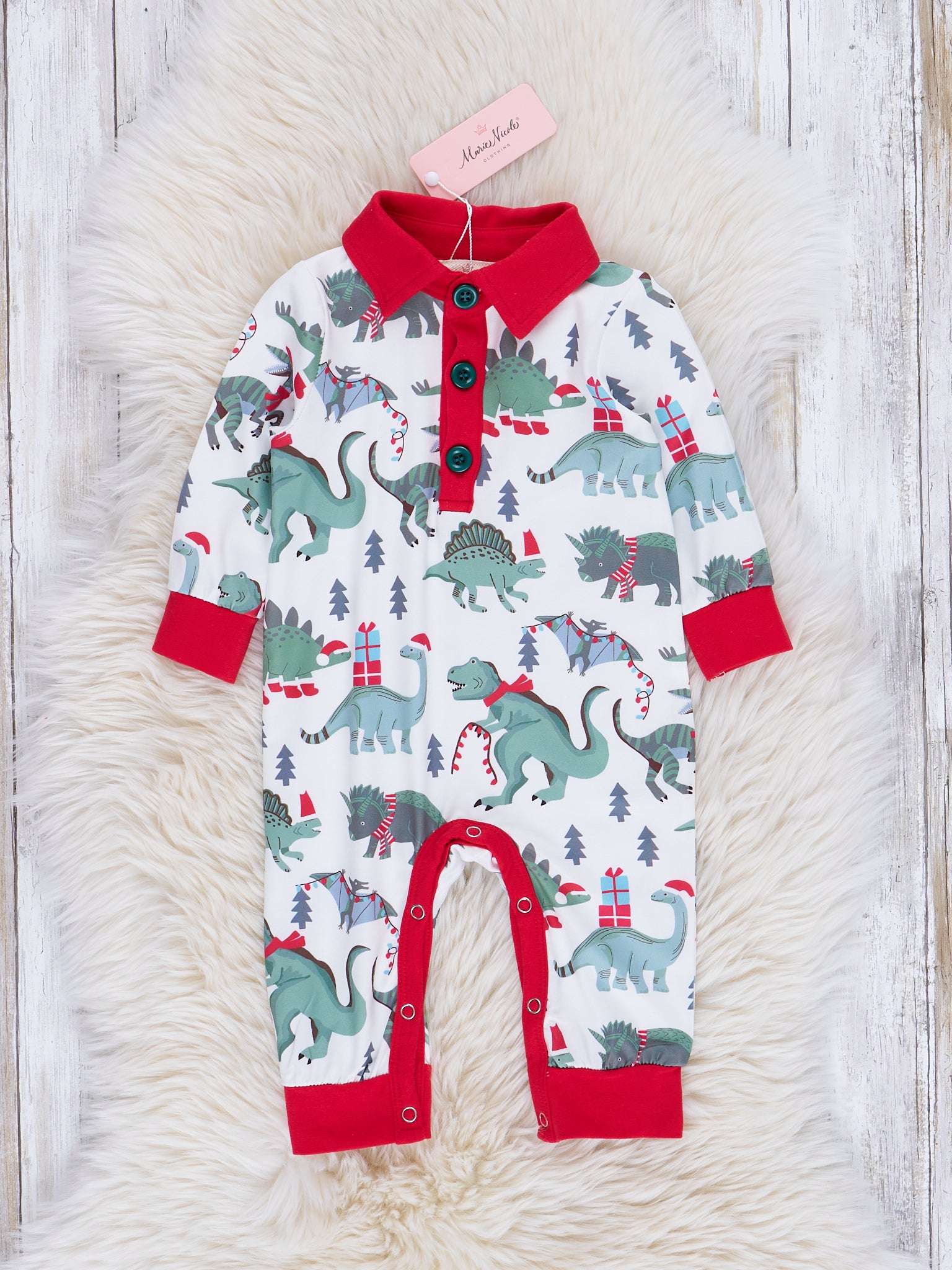 Dinosaur Dreams Polo Romper - Marie Nicole Clothing