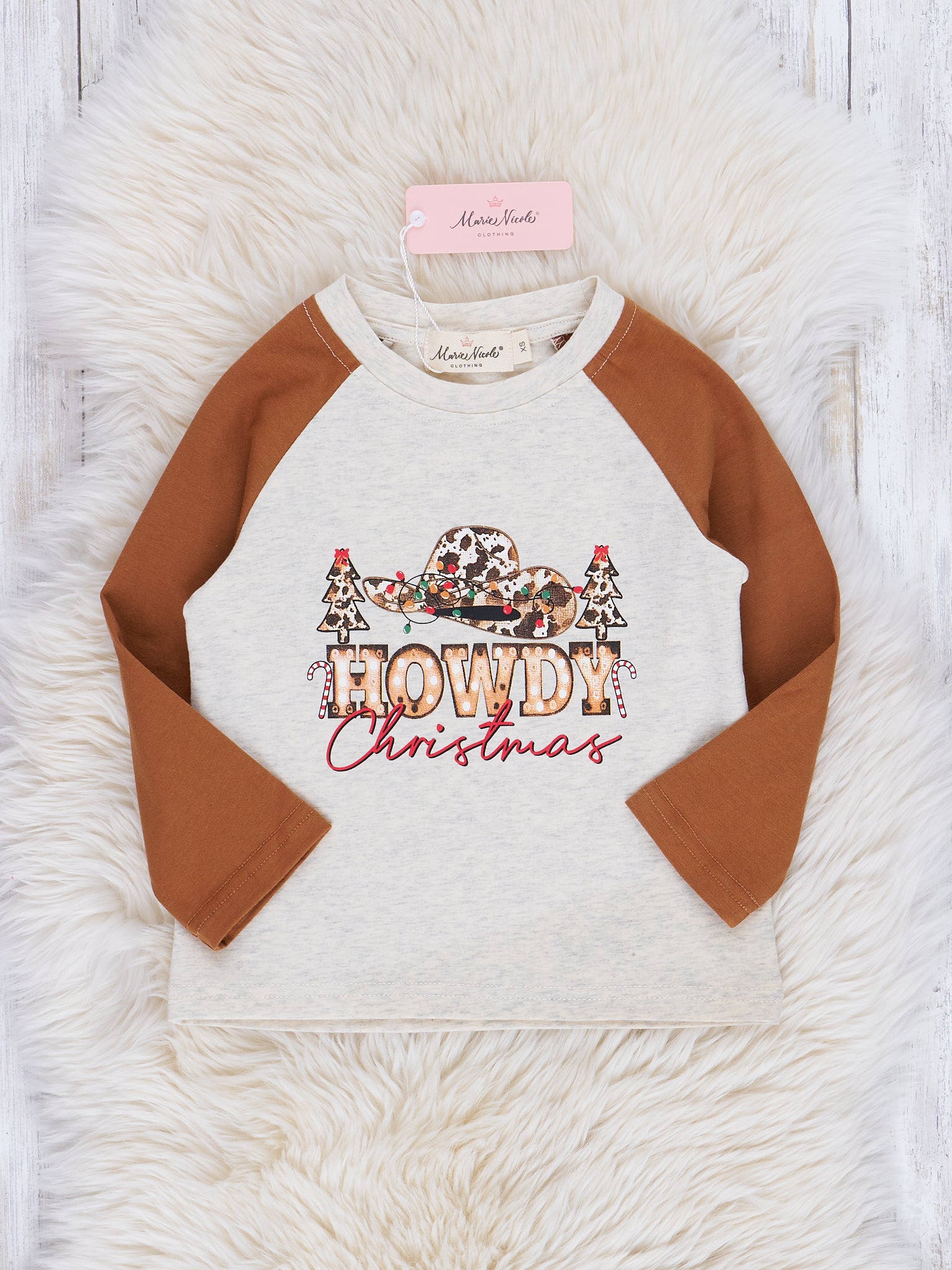 Bronze Cowboy Christmas Raglan Shirt - Marie Nicole Clothing