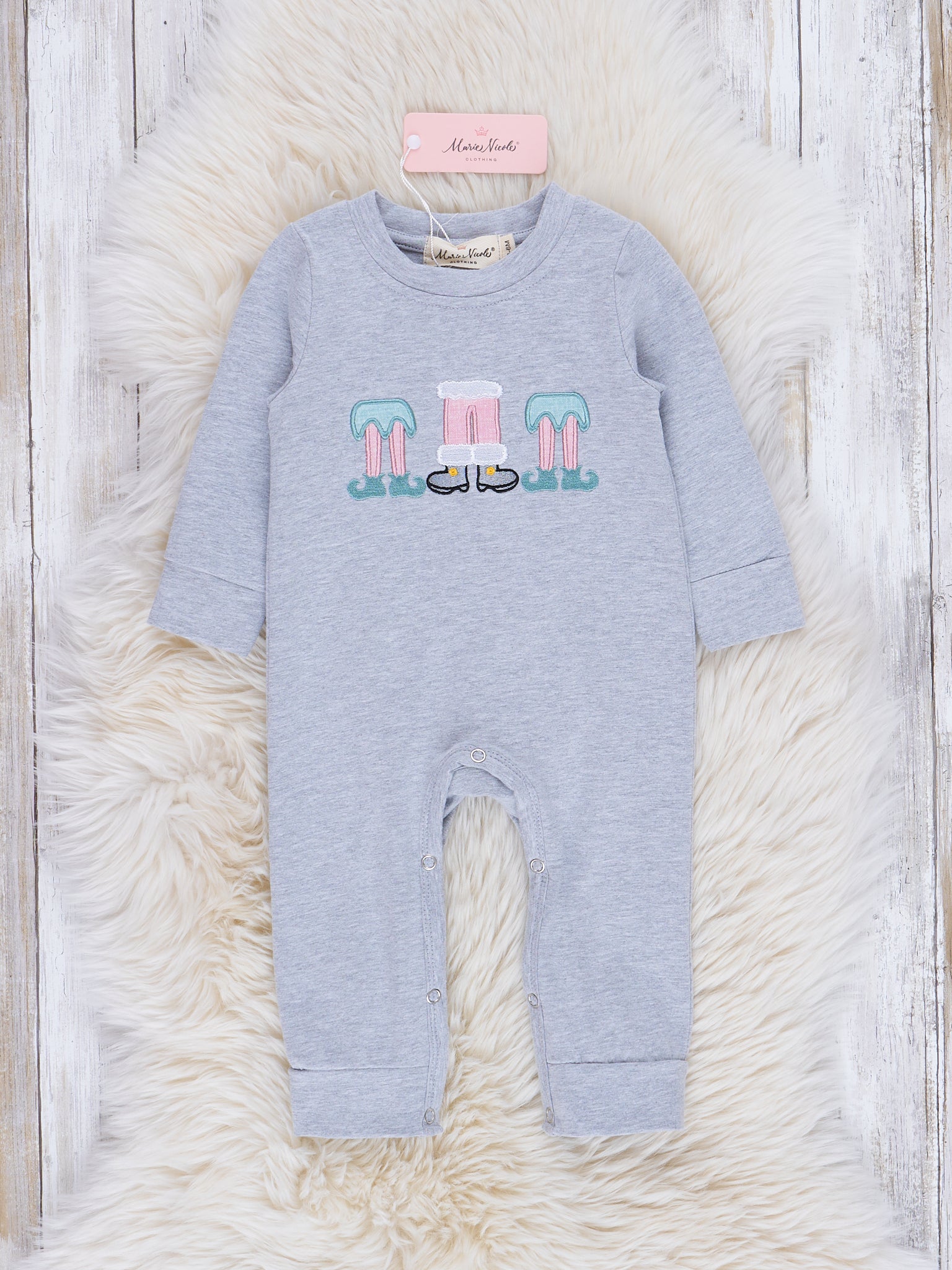 Grey Embroidered Little Elves Romper - Marie Nicole Clothing