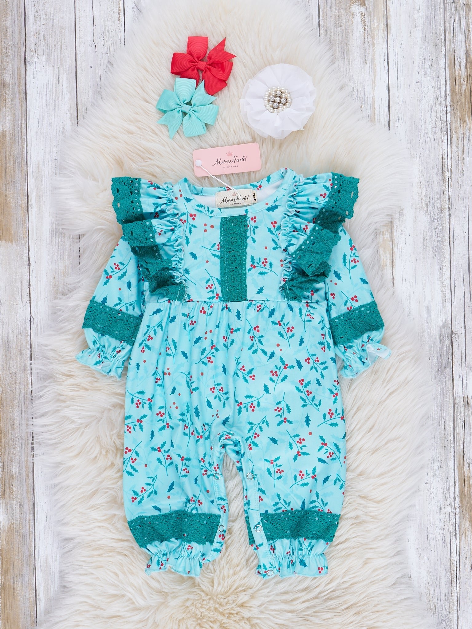 Christmas Cheer Lace Hem Romper - Marie Nicole Clothing